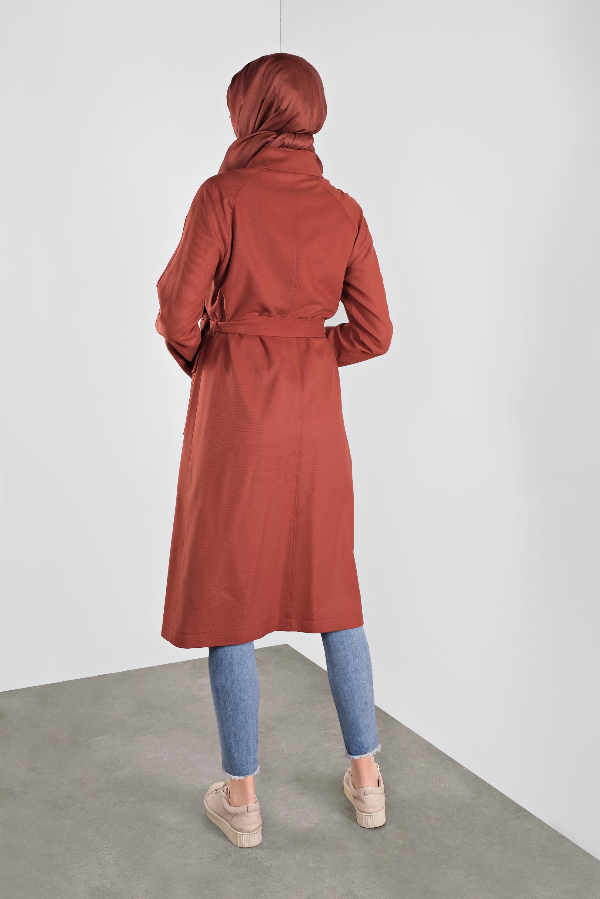 Tesettür giyim TURUNCU CEPLİ TRENÇKOT 10291 