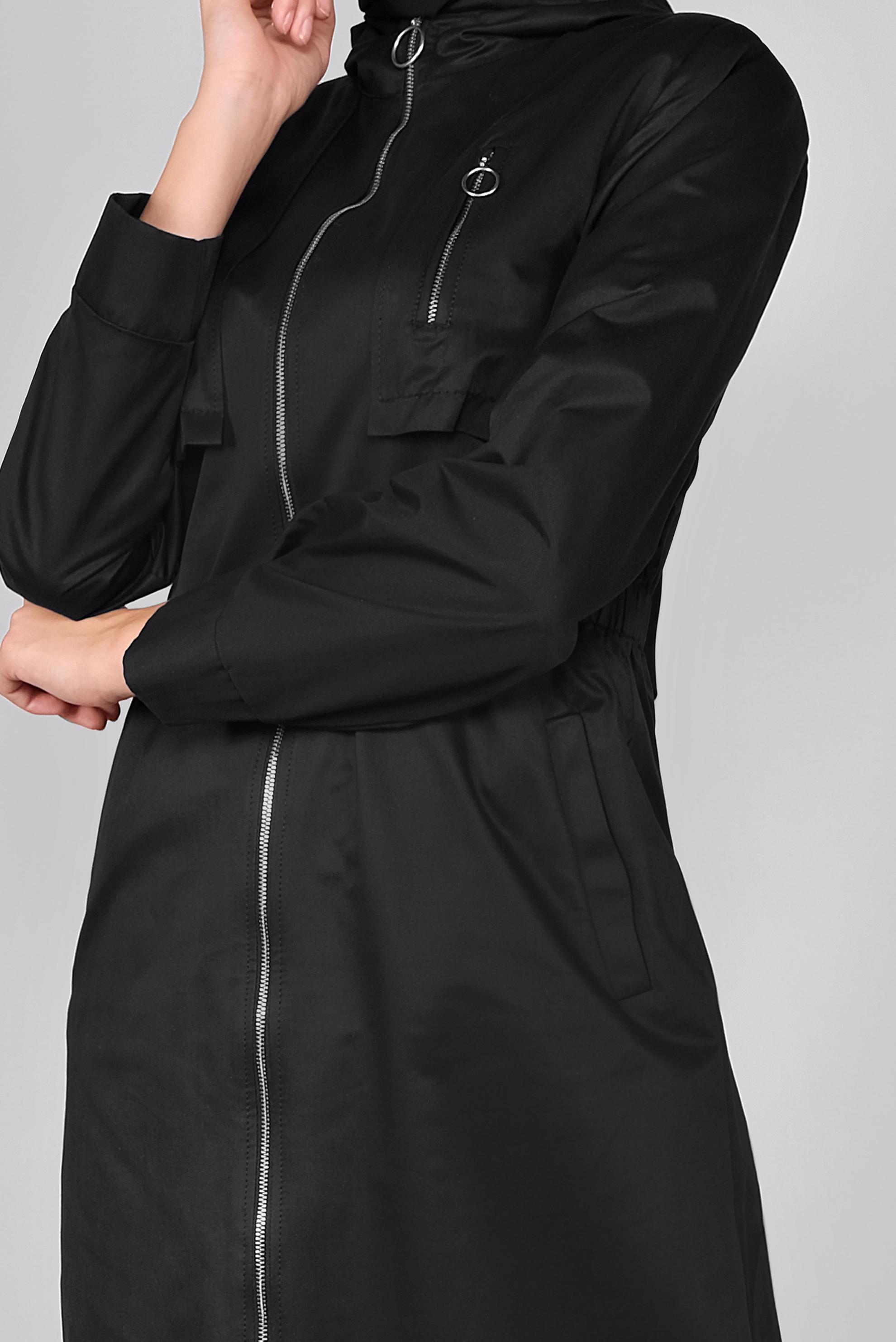 Tesettür giyim SİYAH KAPÜŞONLU FERMUARLI TRENÇKOT 10292 