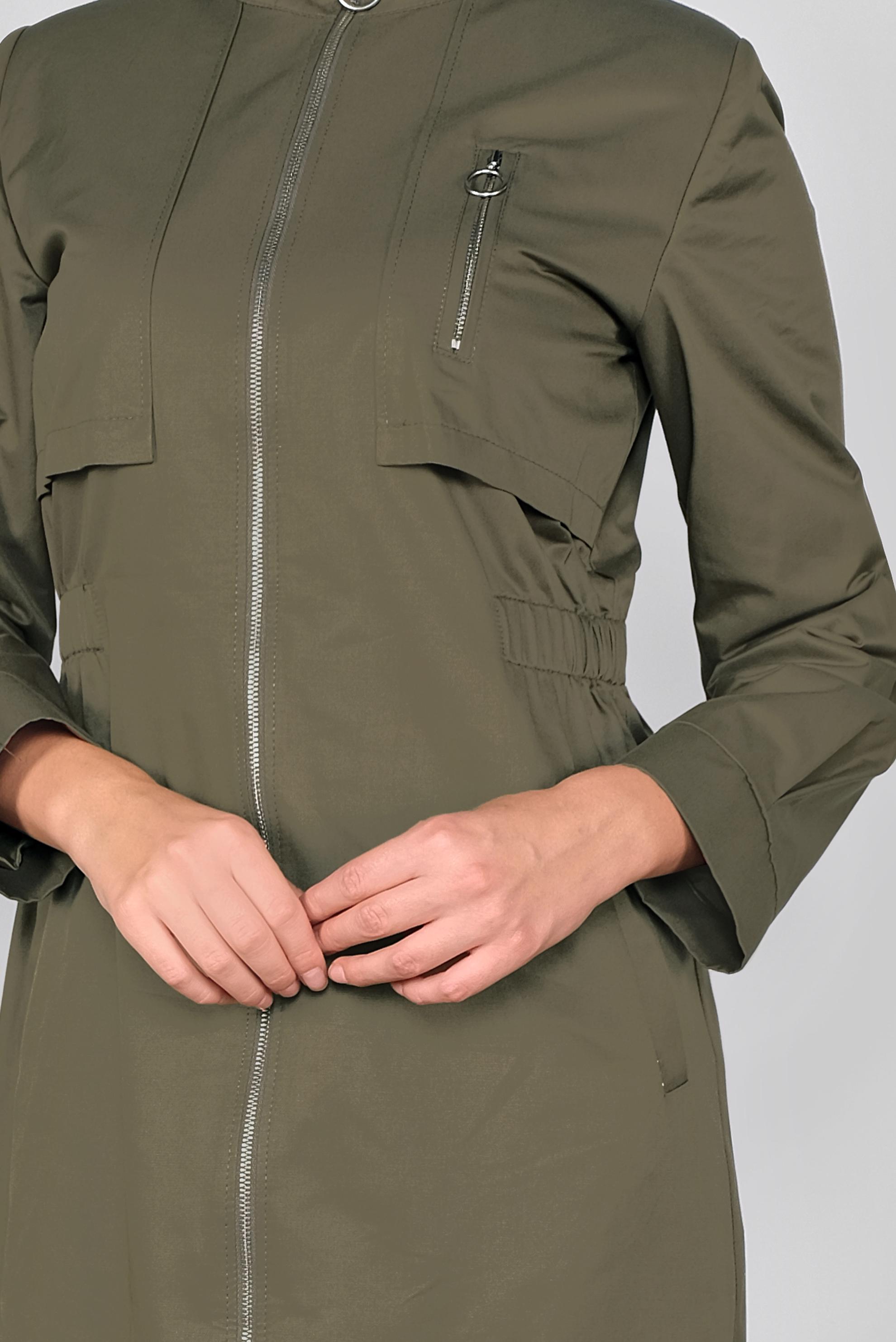 Tesettür giyim HAKİ KAPÜŞONLU FERMUARLI TRENÇKOT 10292 