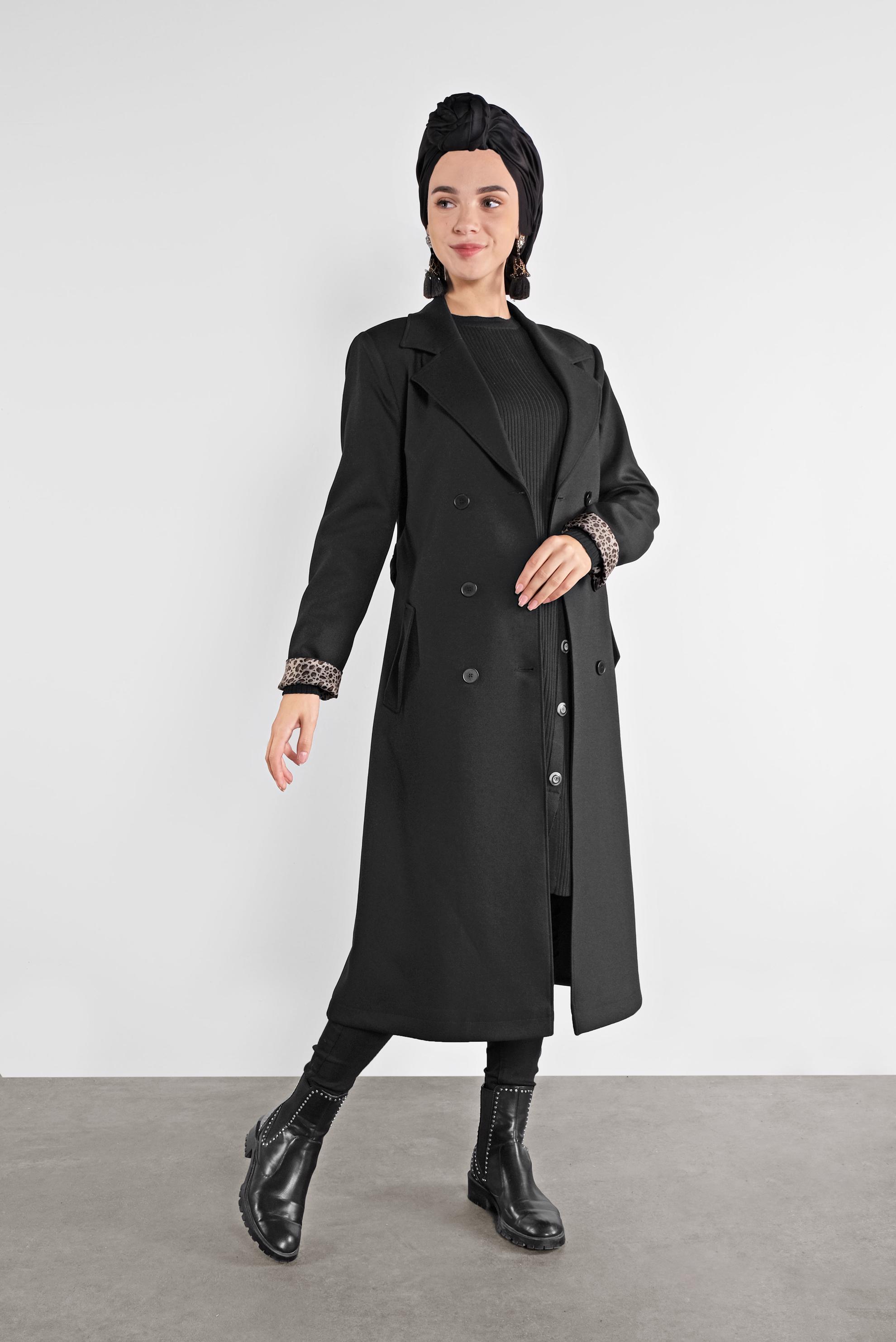 Hijab clothing BLACK DOUBLE-BREASTED TRENCH-COAT 10293