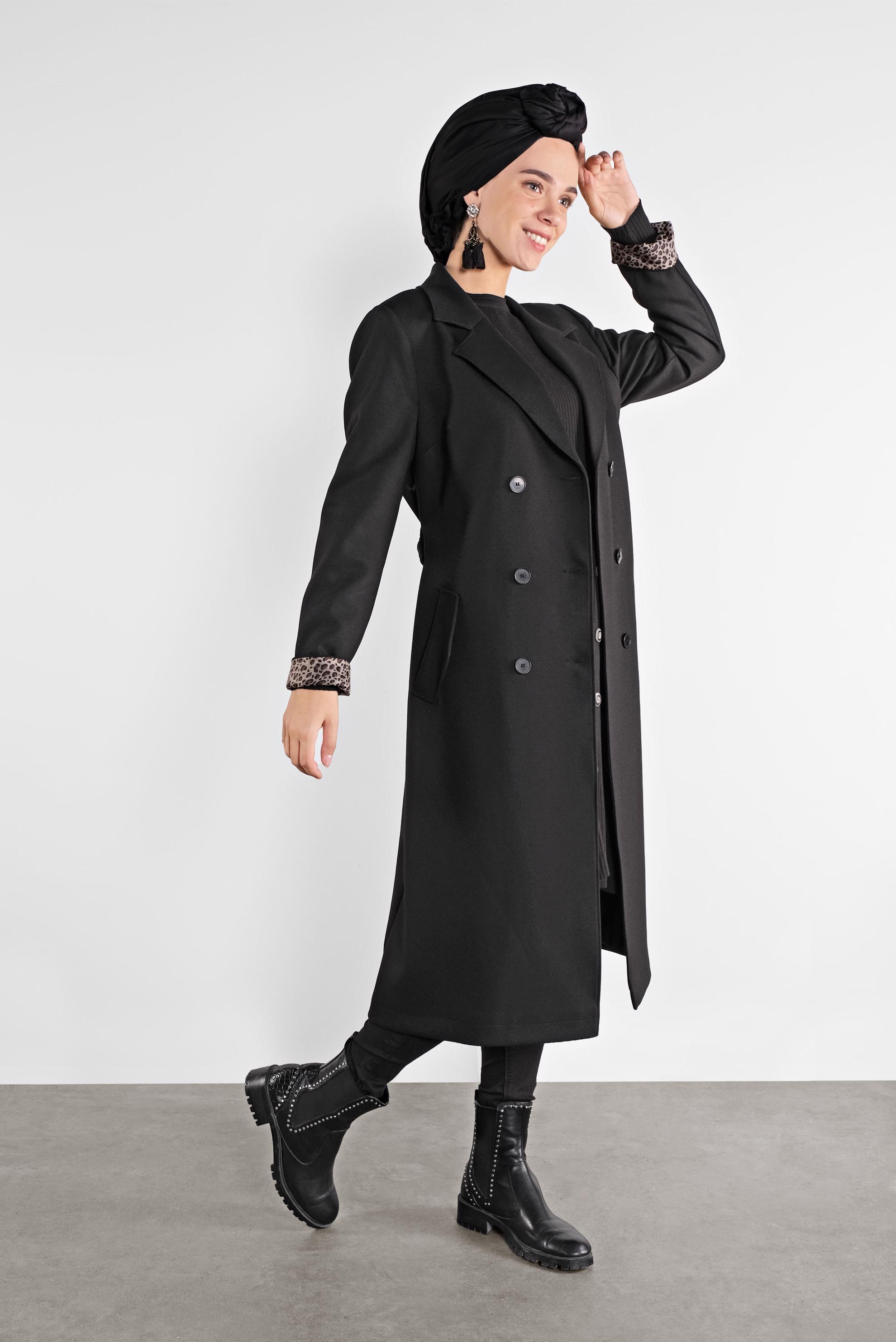 Hijab clothing BLACK DOUBLE-BREASTED TRENCH-COAT 10293