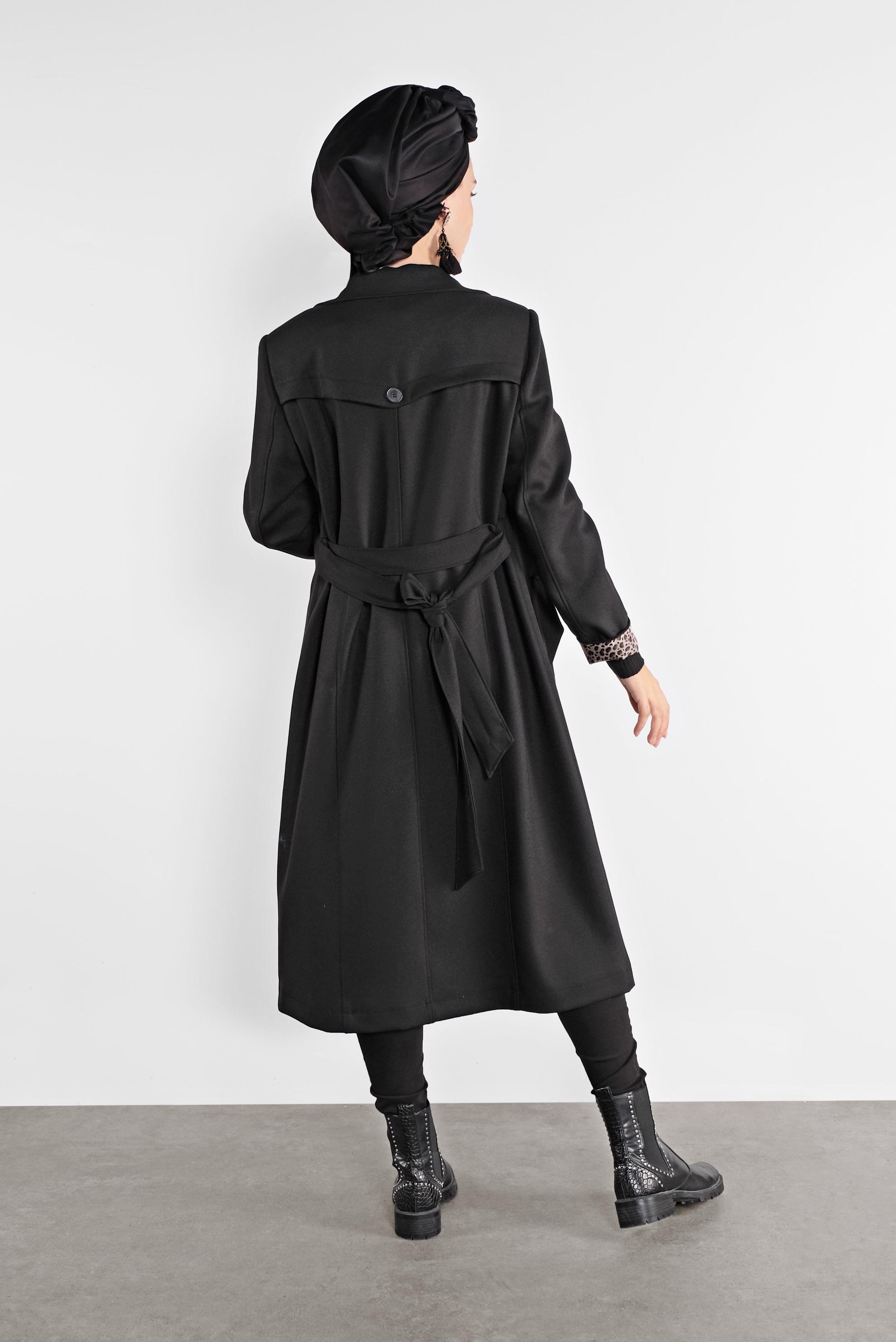 Hijab clothing BLACK DOUBLE-BREASTED TRENCH-COAT 10293