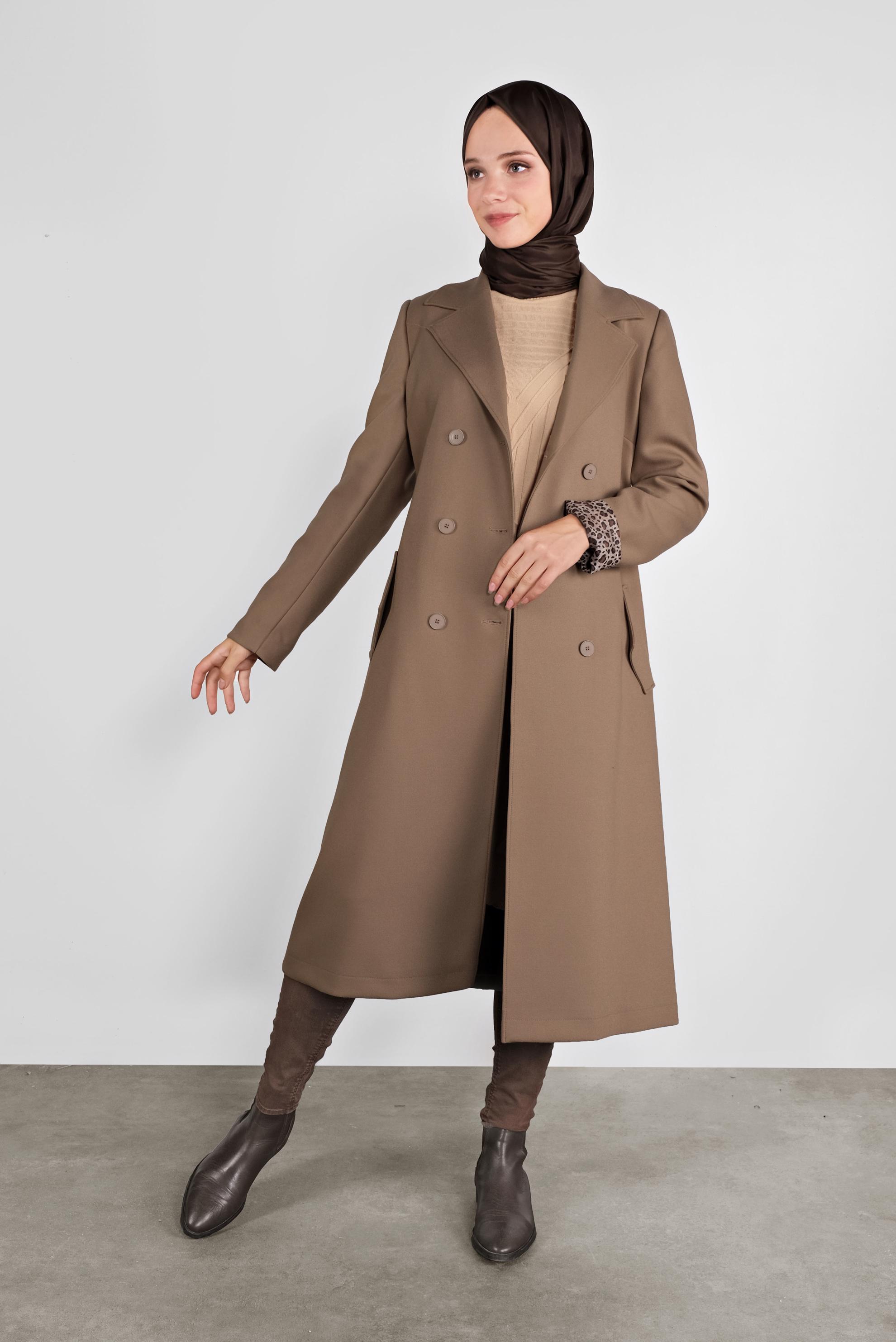 Hijab clothing BROWN DOUBLE-BREASTED TRENCH-COAT 10293