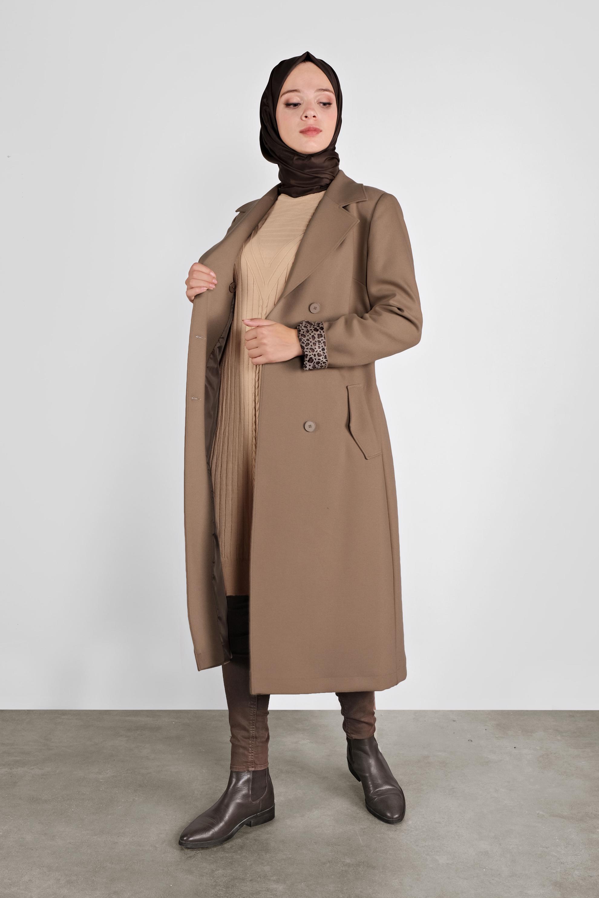 Hijab clothing BROWN DOUBLE-BREASTED TRENCH-COAT 10293