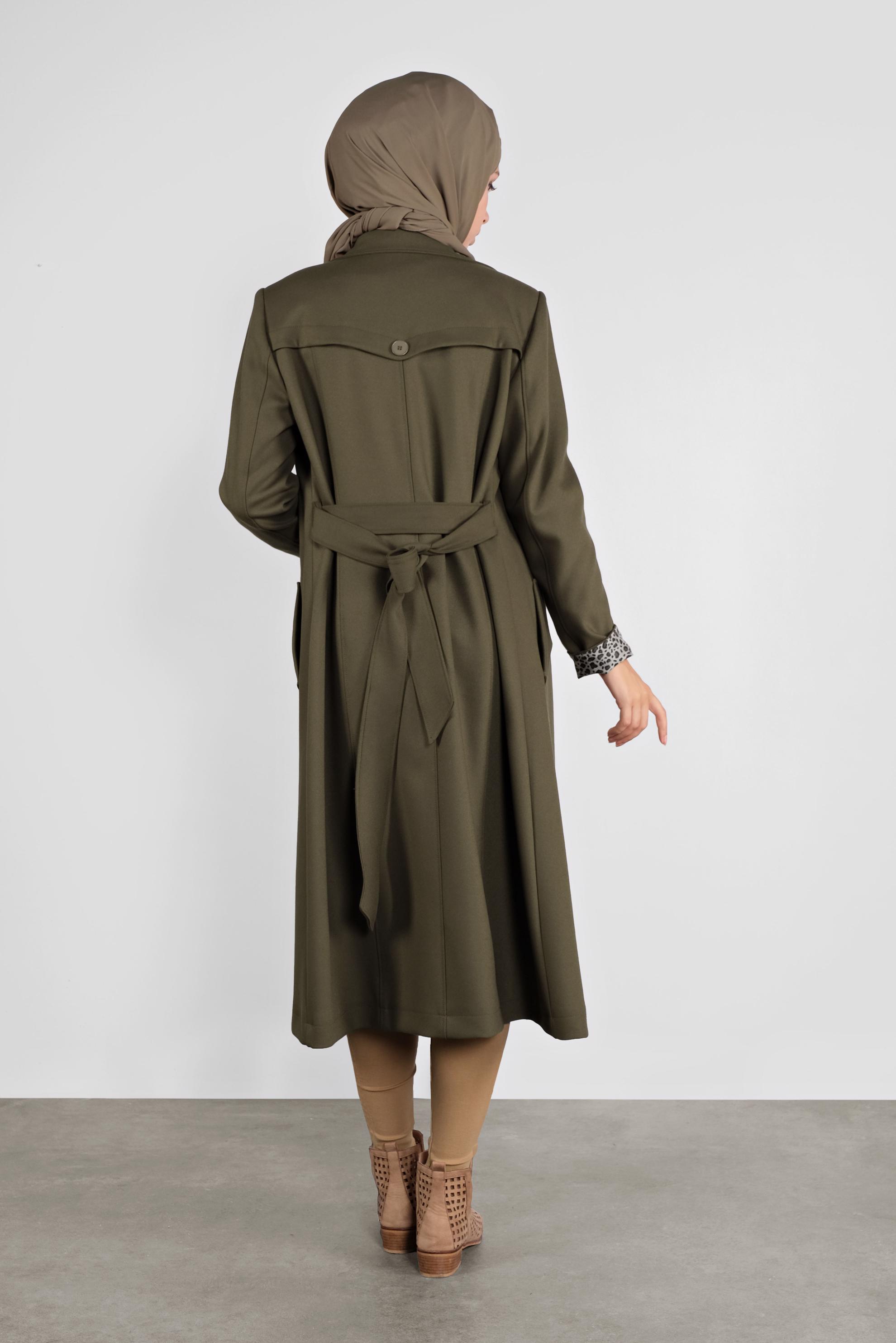 Tesettür giyim HAKİ KRUVAZE YAKA DÜĞMELİ TRENÇKOT 10293