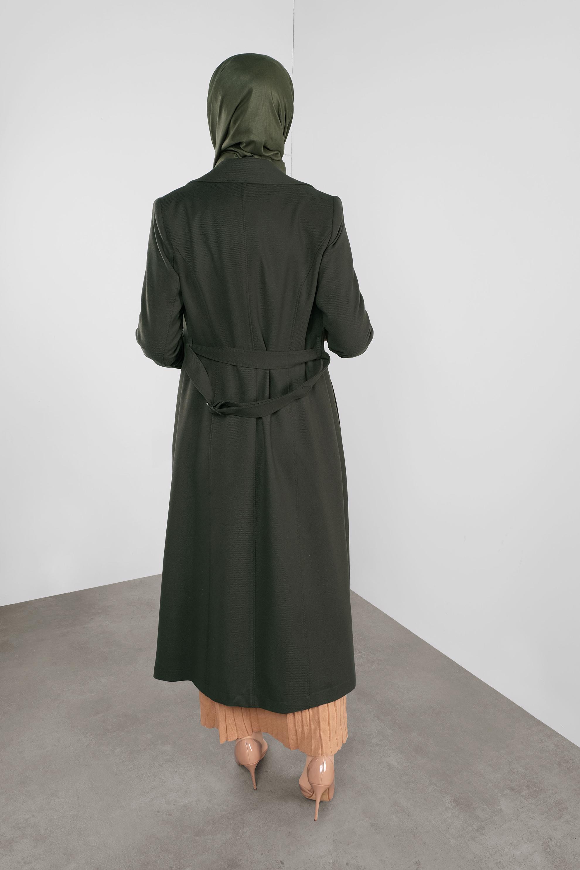 Hijab clothing KHAKI BUTTONED DOUBLE-BREASTED TRENCH-COAT 10304 