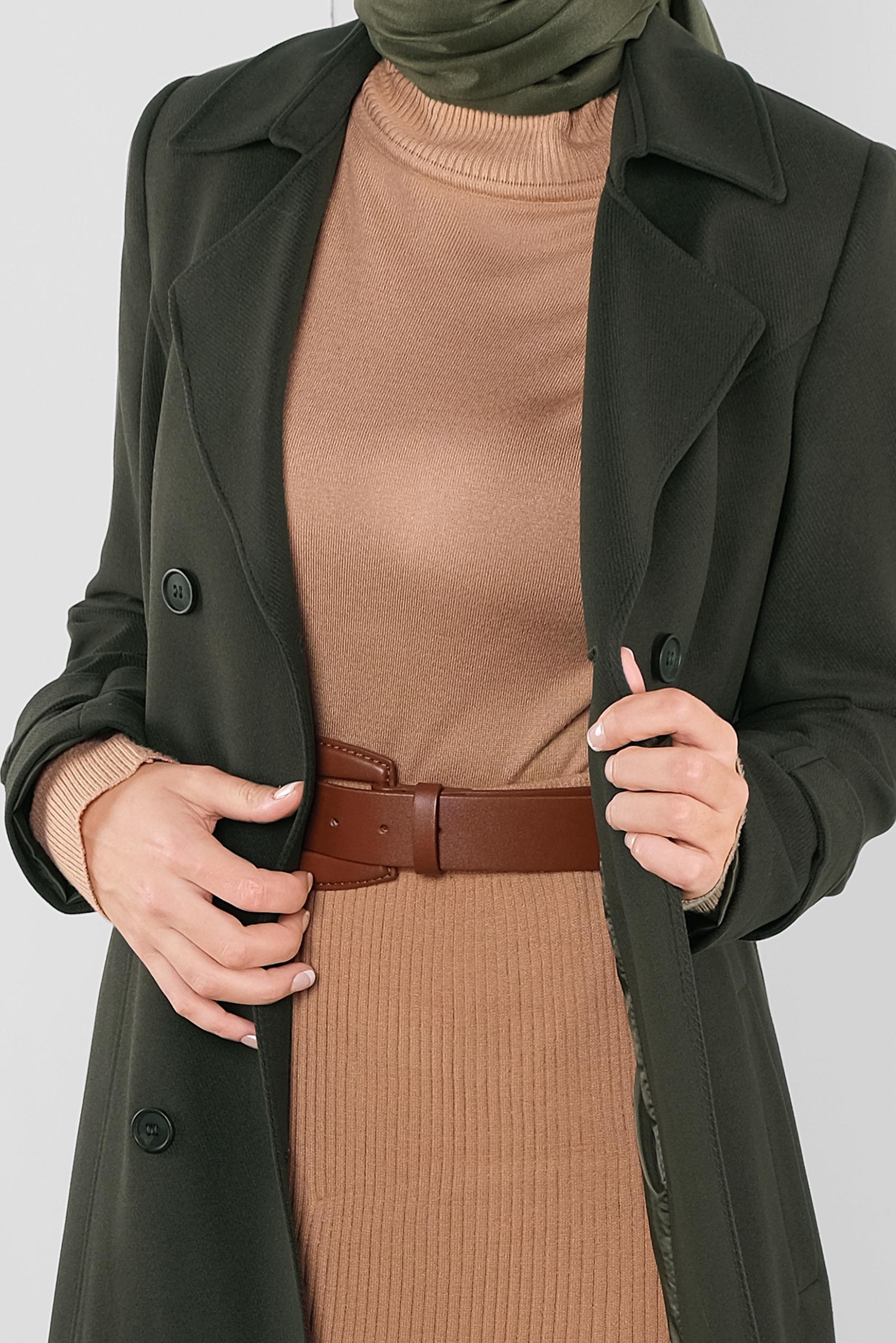 Hijab clothing KHAKI BUTTONED DOUBLE-BREASTED TRENCH-COAT 10304 