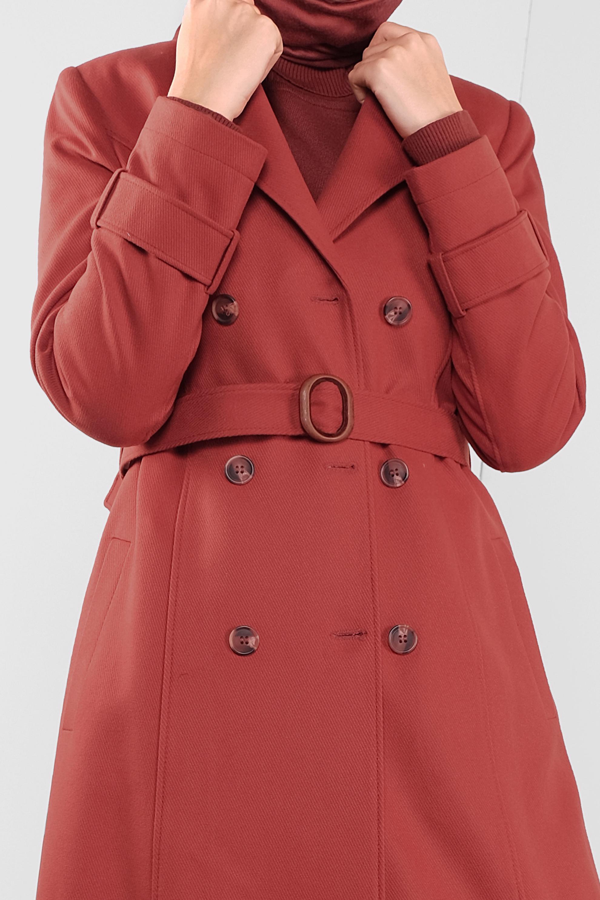 Tesettür giyim TURUNCU DÜĞMELİ KRUVAZE YAKA TRENÇKOT 10304 