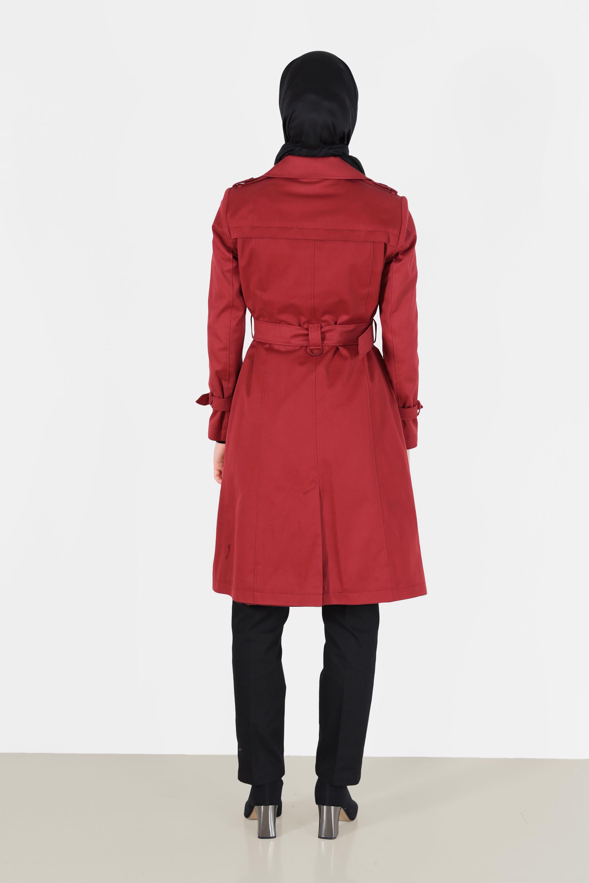 Tesettür giyim TURUNCU DÜĞMELİ KRUVAZE YAKA TRENÇKOT 10306 