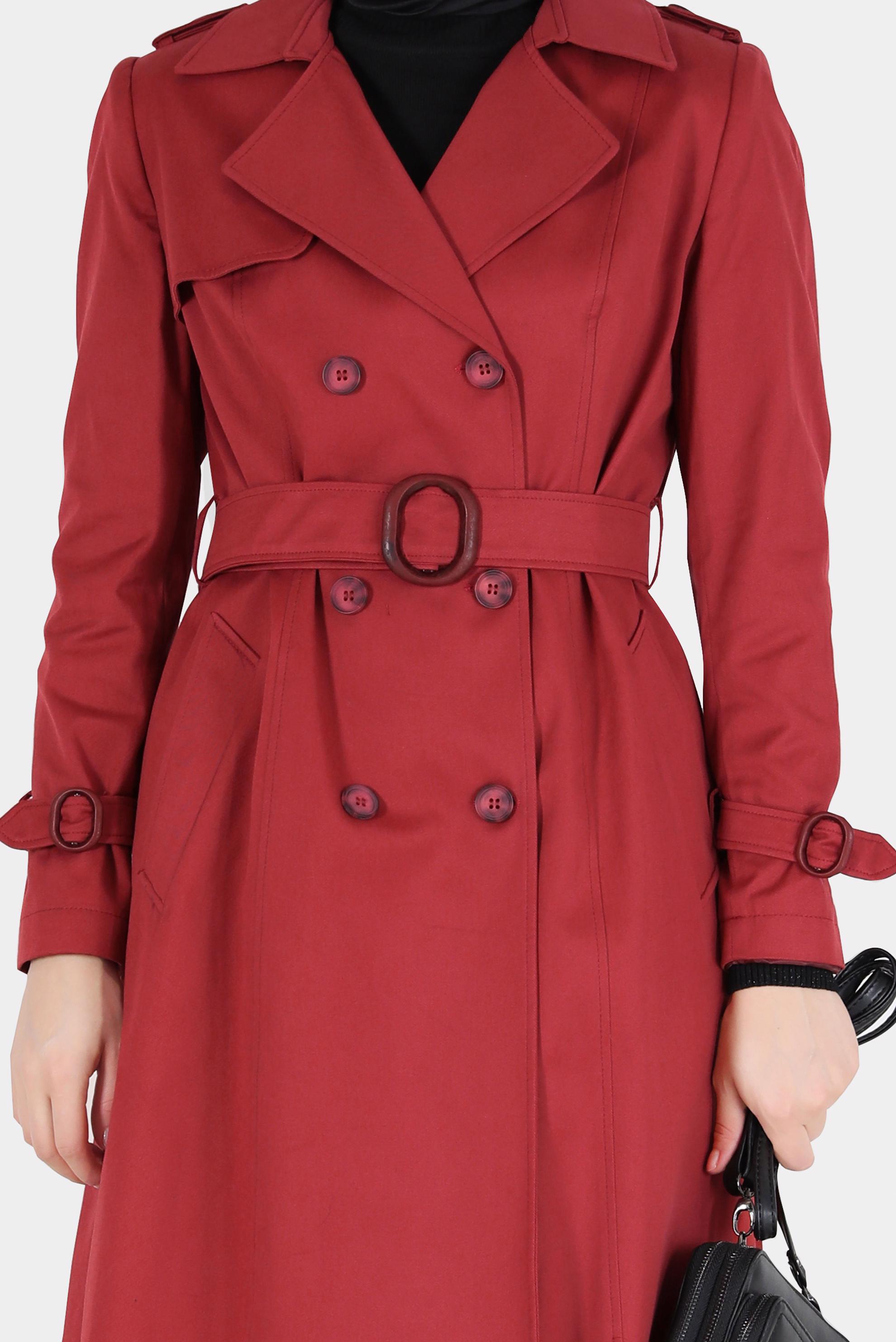 Tesettür giyim TURUNCU DÜĞMELİ KRUVAZE YAKA TRENÇKOT 10306 