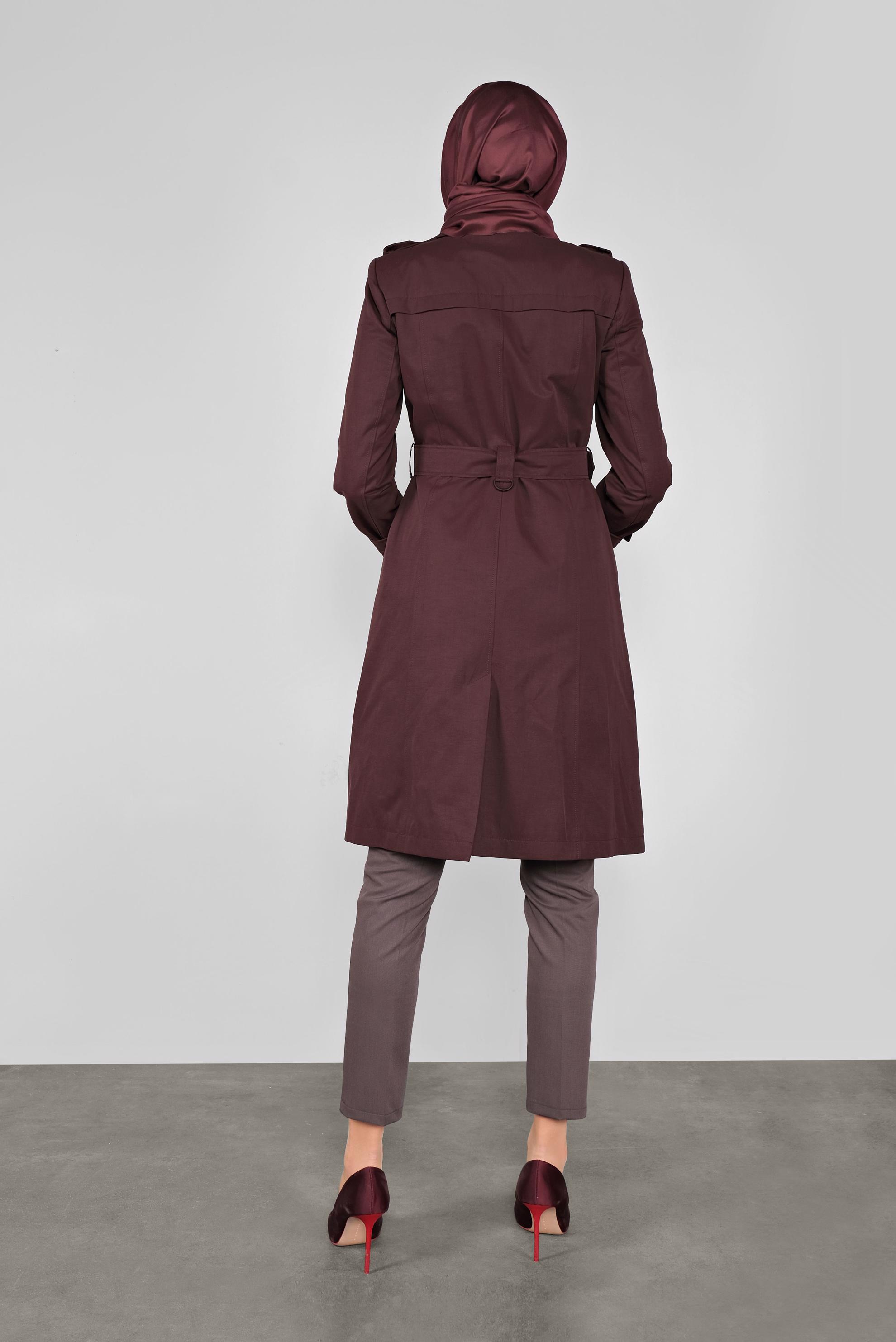 Tesettür giyim MÜRDÜM DÜĞMELİ KRUVAZE YAKA TRENÇKOT 10306 