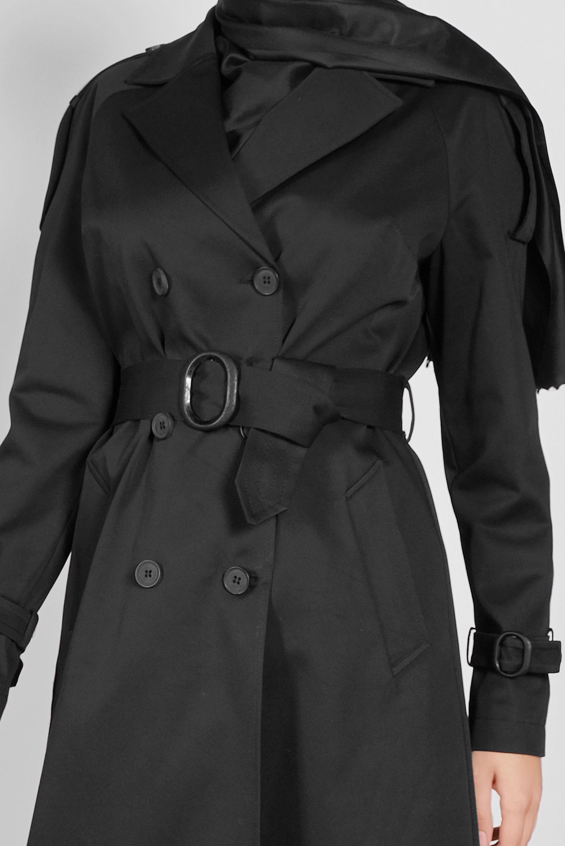 Tesettür giyim SİYAH KRUVAZE TRENÇKOT 10307