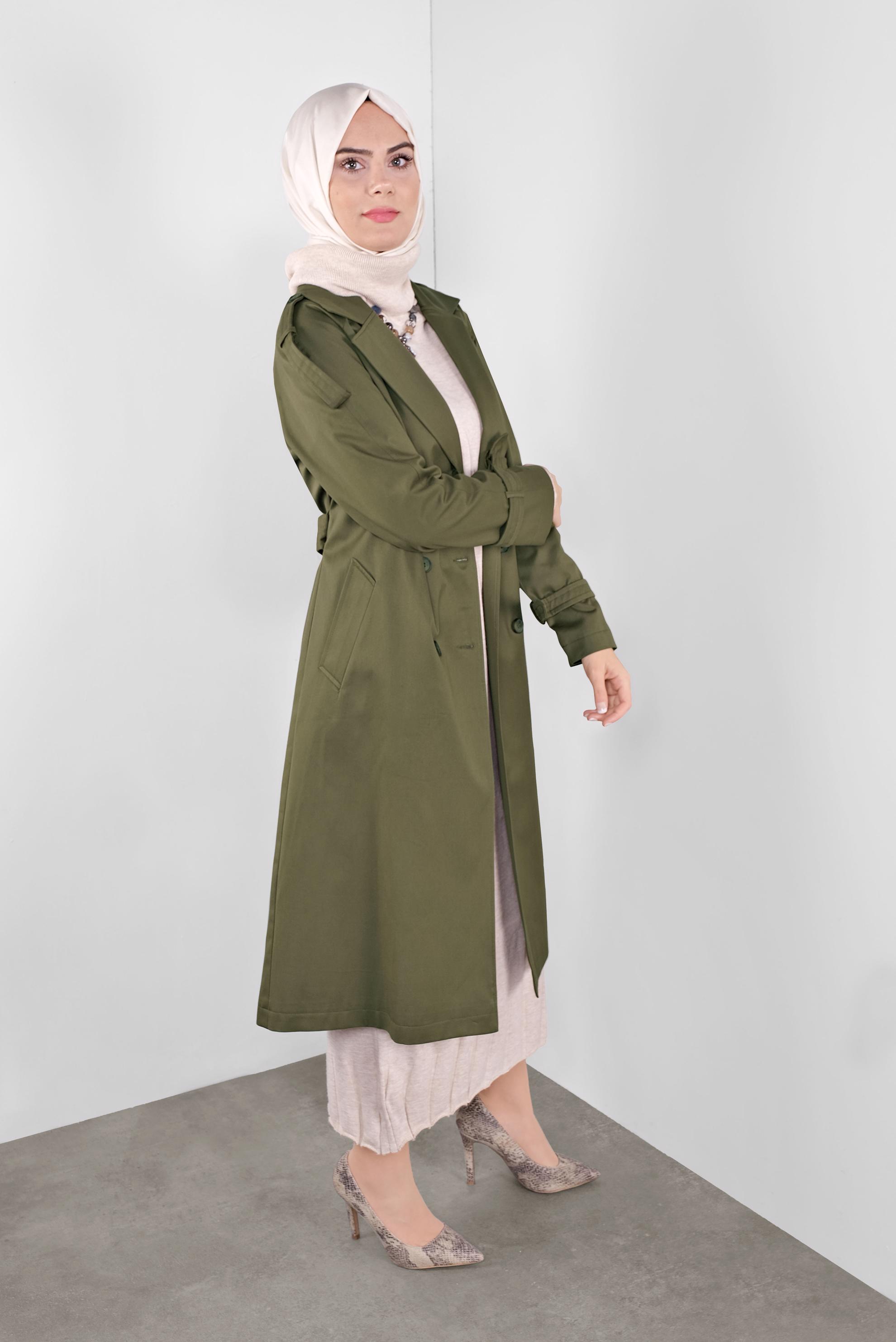 Tesettür giyim HAKİ KRUVAZE TRENÇKOT 10307