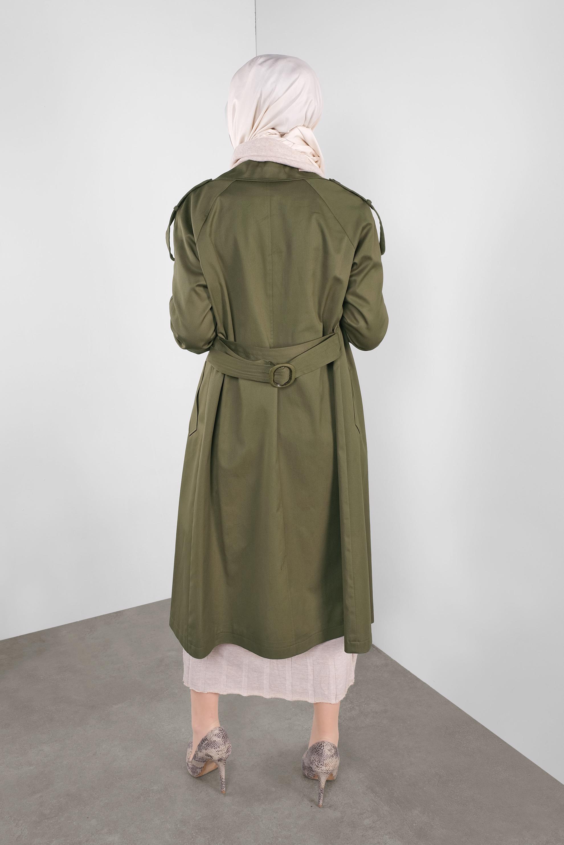 Tesettür giyim HAKİ KRUVAZE TRENÇKOT 10307