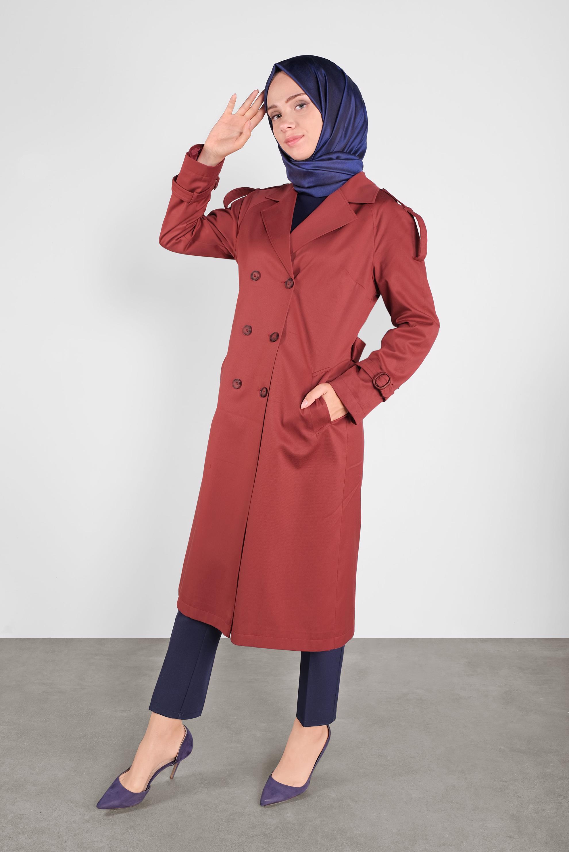 Vêtements hijab ORANGE TRENCH-COAT À DEUX RANGÉES DE BOUTONS 10307