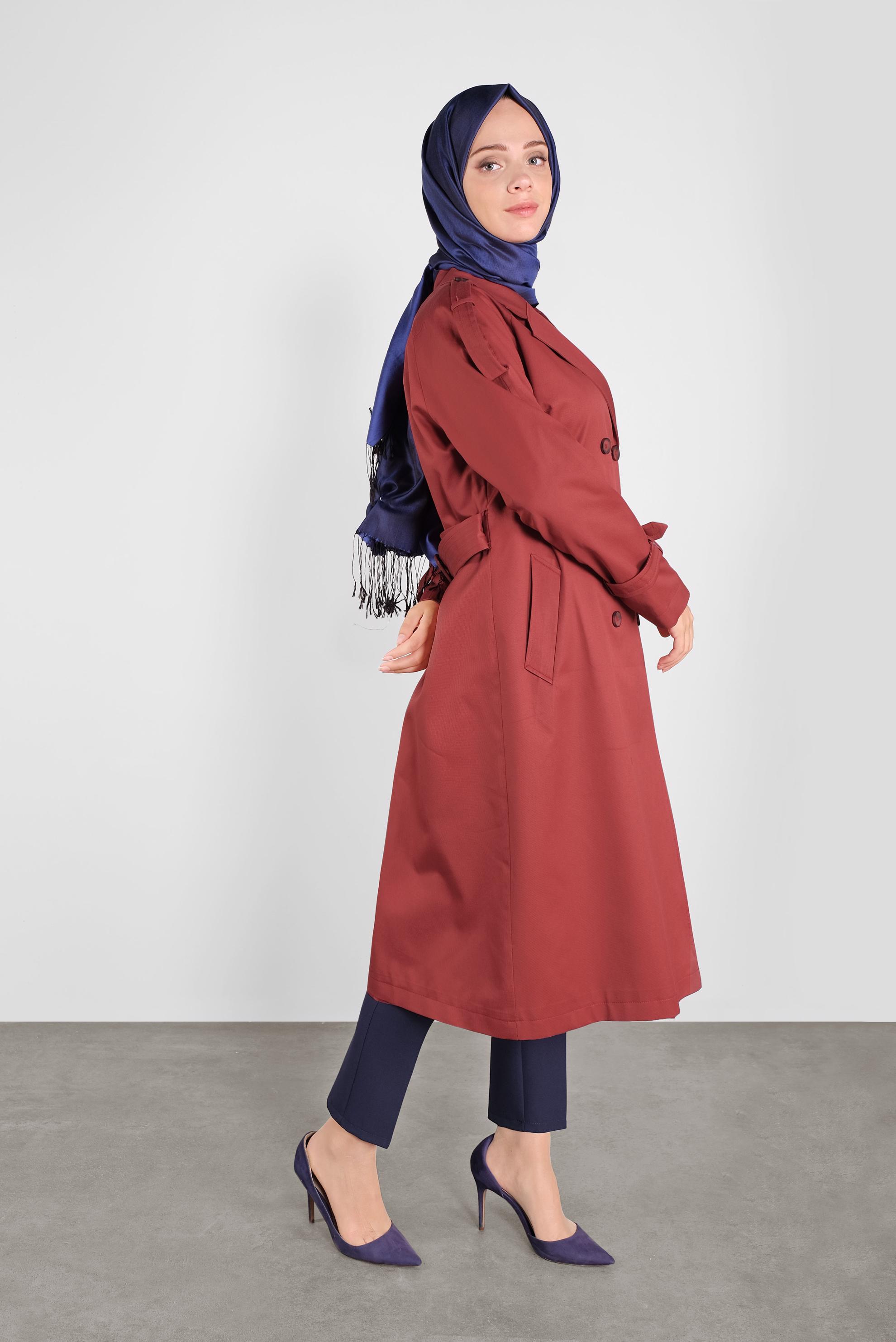 Vêtements hijab ORANGE TRENCH-COAT À DEUX RANGÉES DE BOUTONS 10307