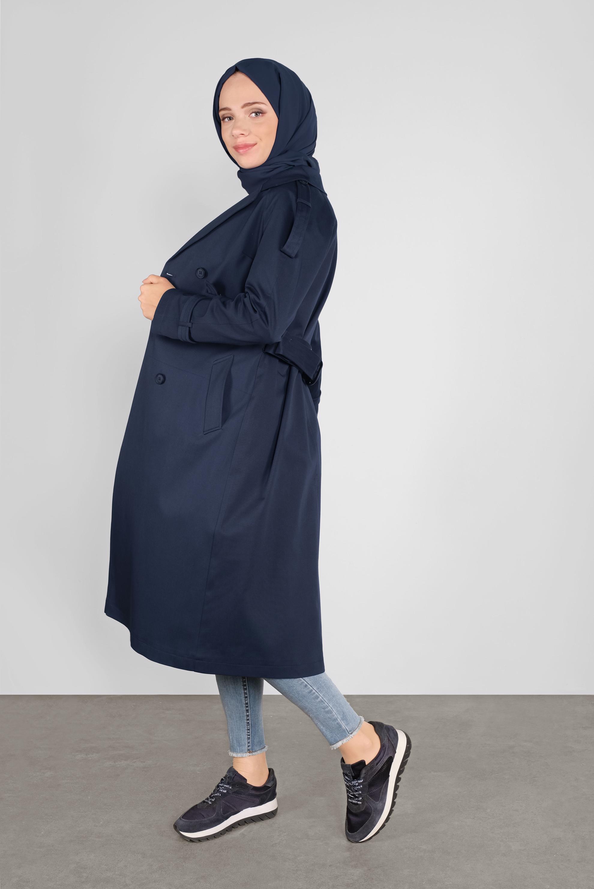 Tesettür giyim LACİVERT KRUVAZE TRENÇKOT 10307