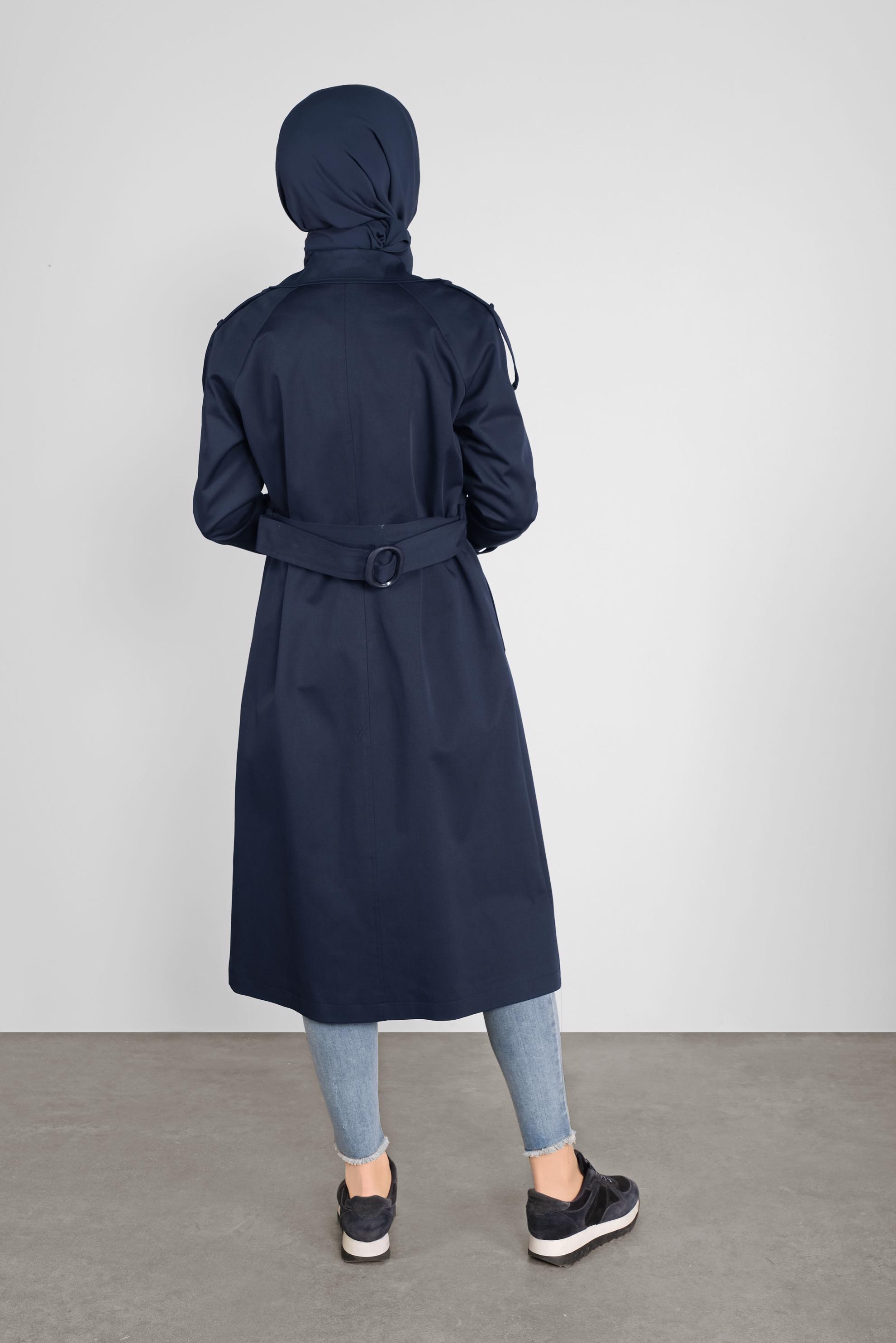 Tesettür giyim LACİVERT KRUVAZE TRENÇKOT 10307