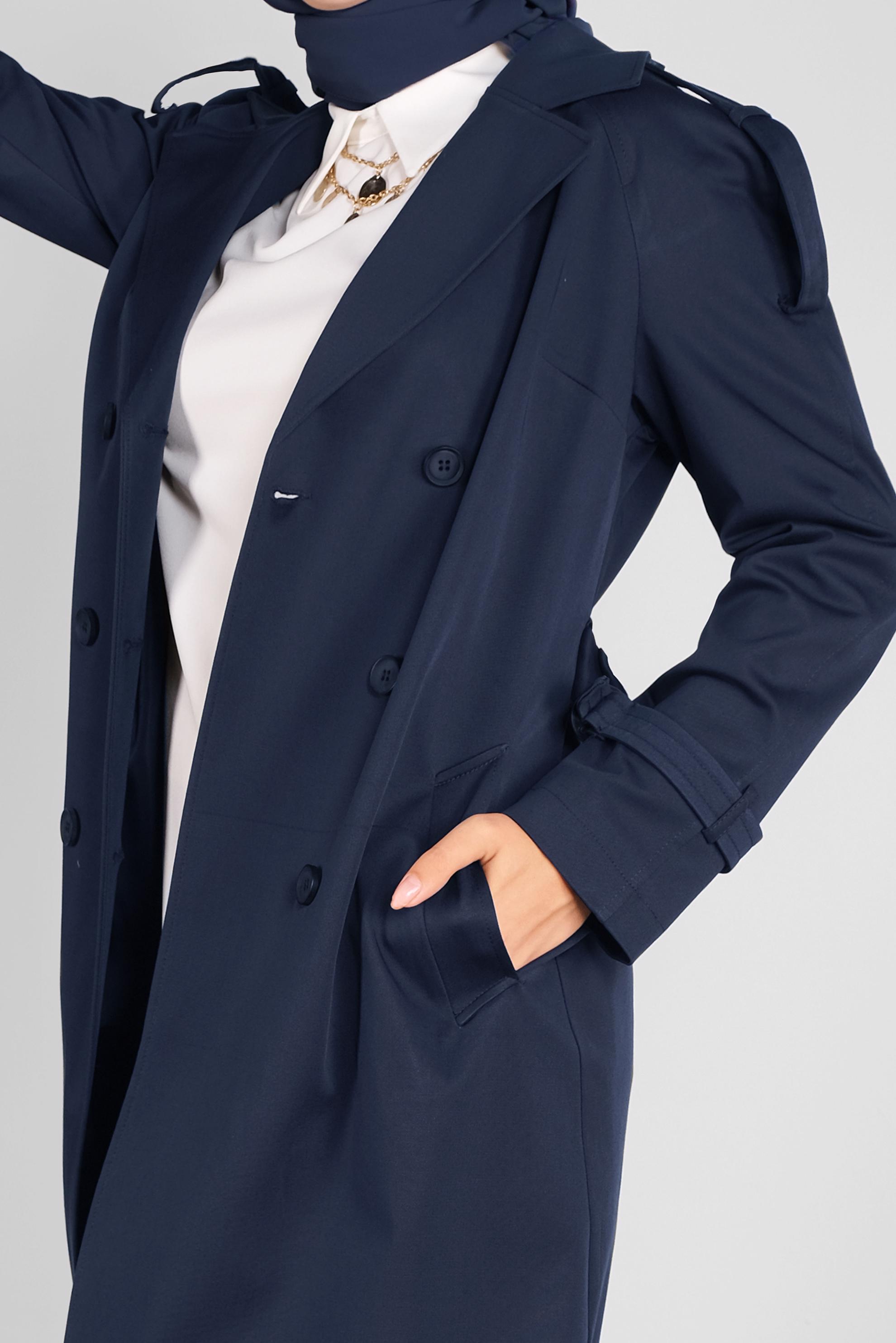 Tesettür giyim LACİVERT KRUVAZE TRENÇKOT 10307