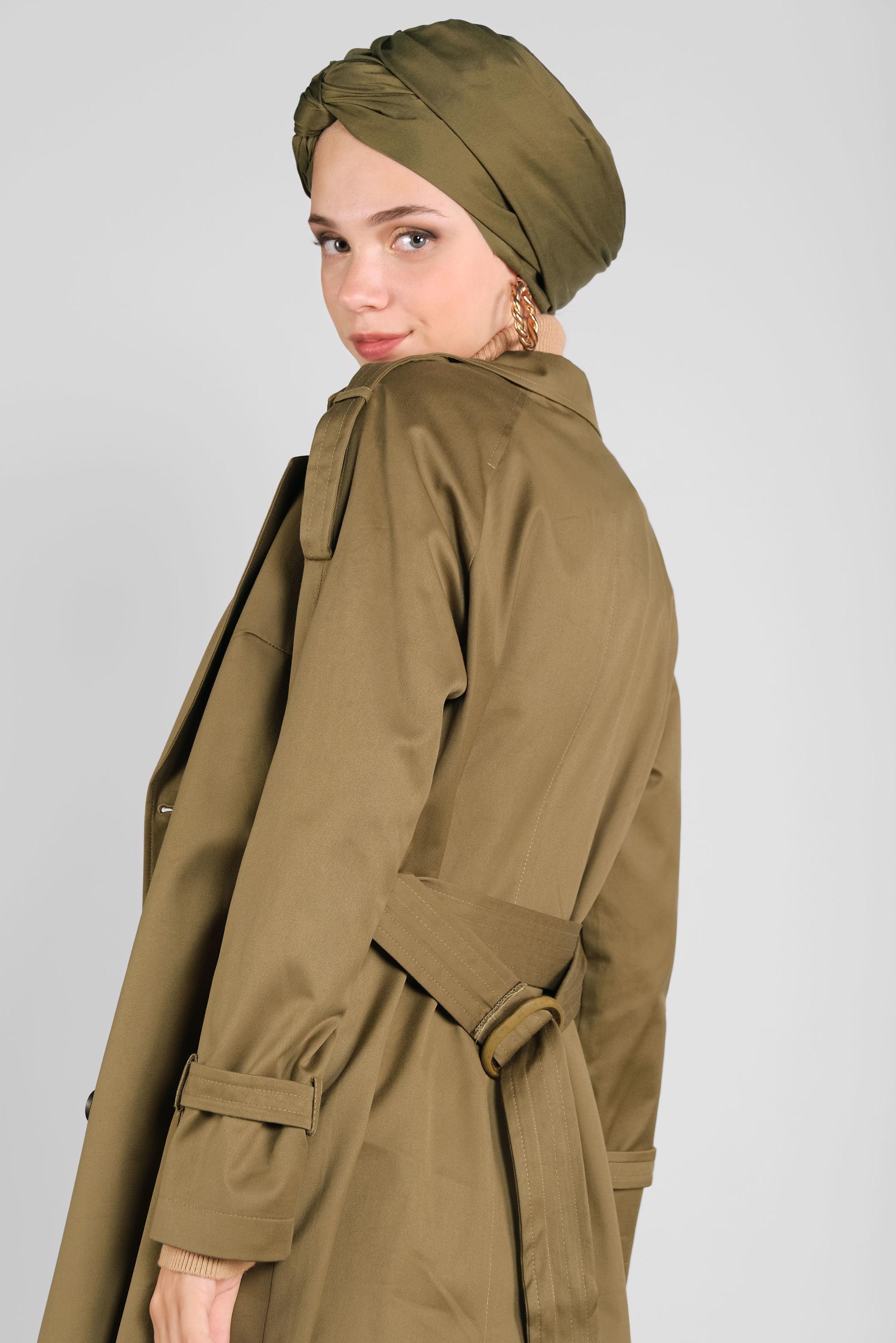 Tesettür giyim YEŞİL KRUVAZE TRENÇKOT 10307