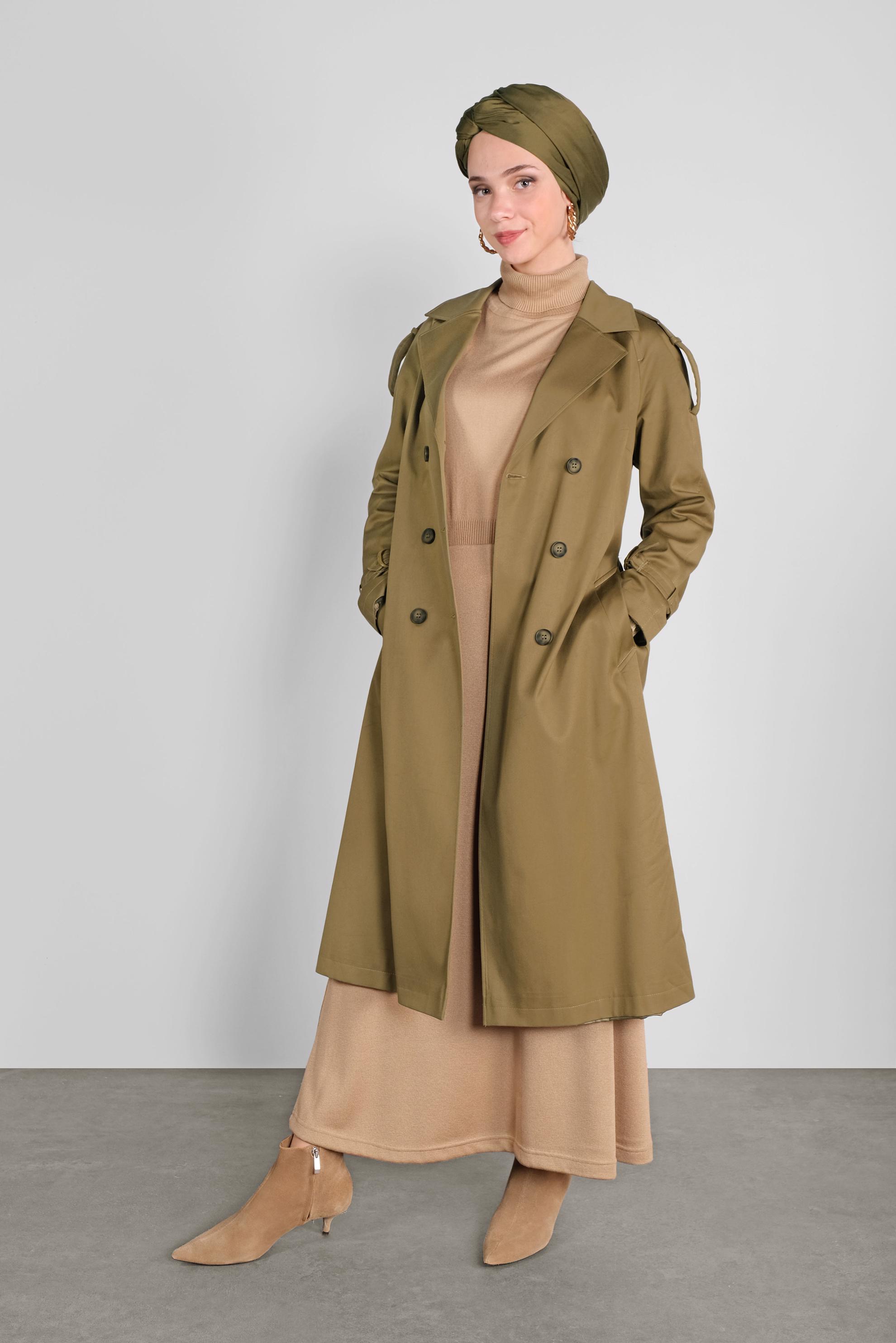 Tesettür giyim YEŞİL KRUVAZE TRENÇKOT 10307