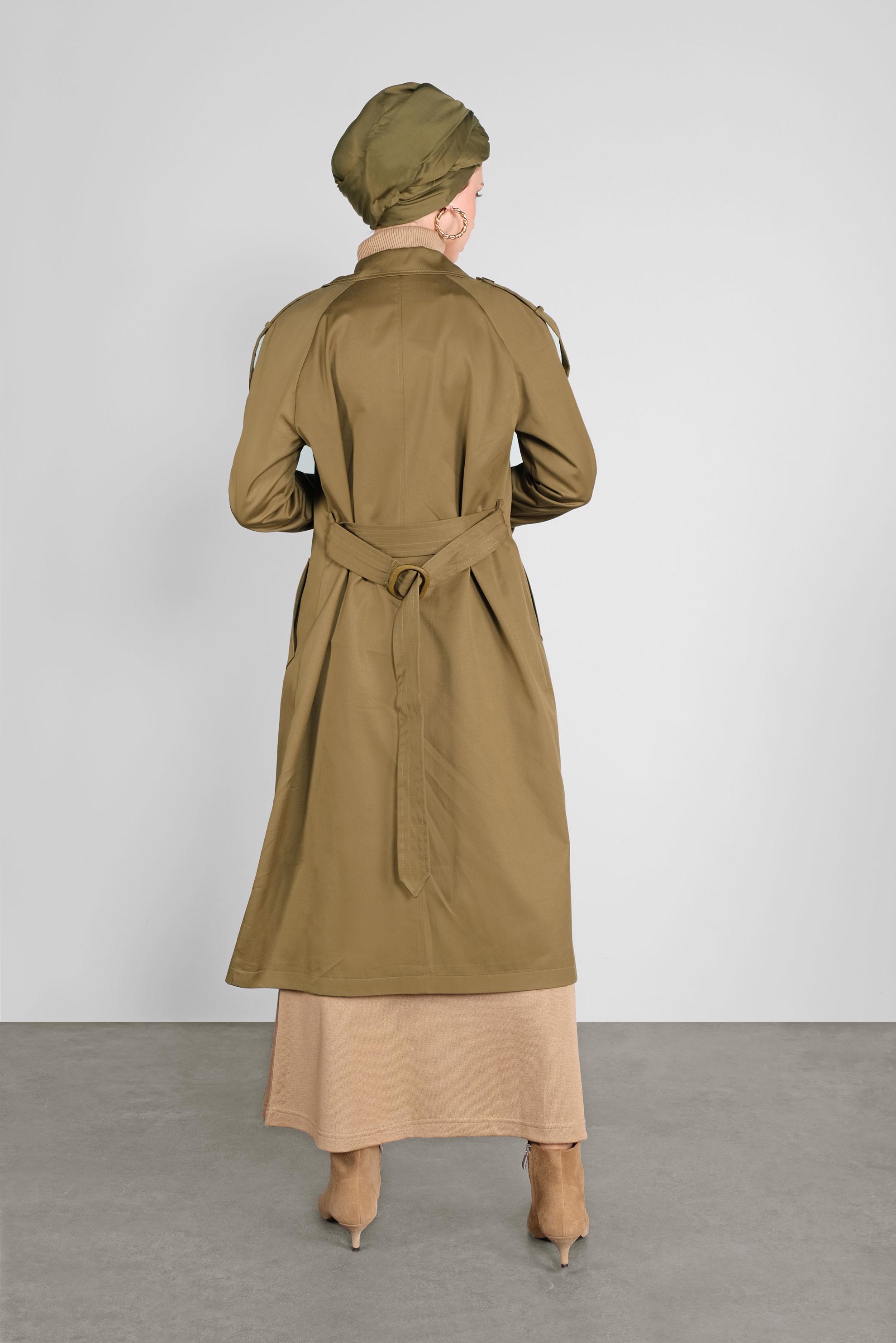 Tesettür giyim YEŞİL KRUVAZE TRENÇKOT 10307