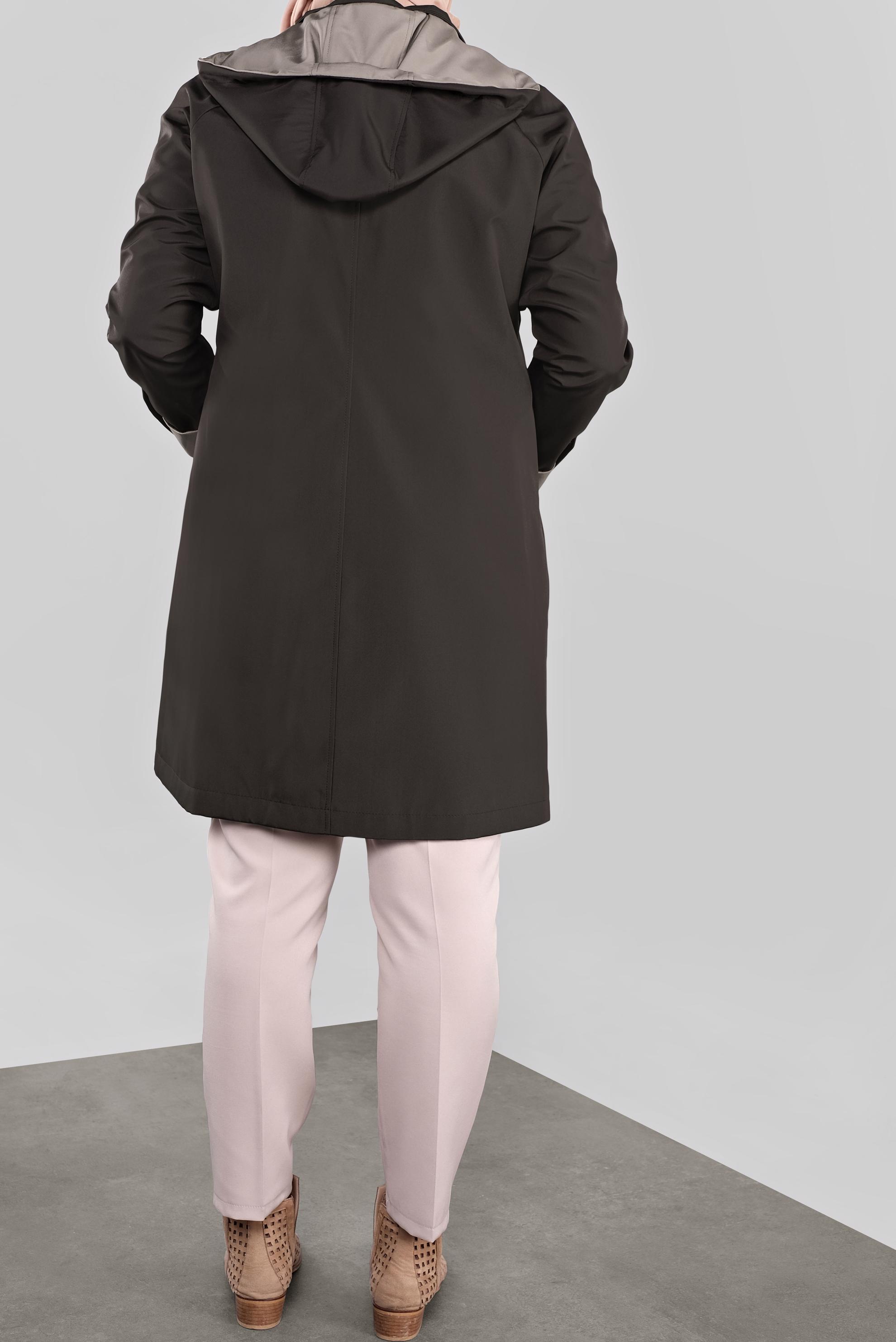 Tesettür giyim KAHVE KAPÜŞONLU BÜYÜK BEDEN TRENÇKOT 10314 