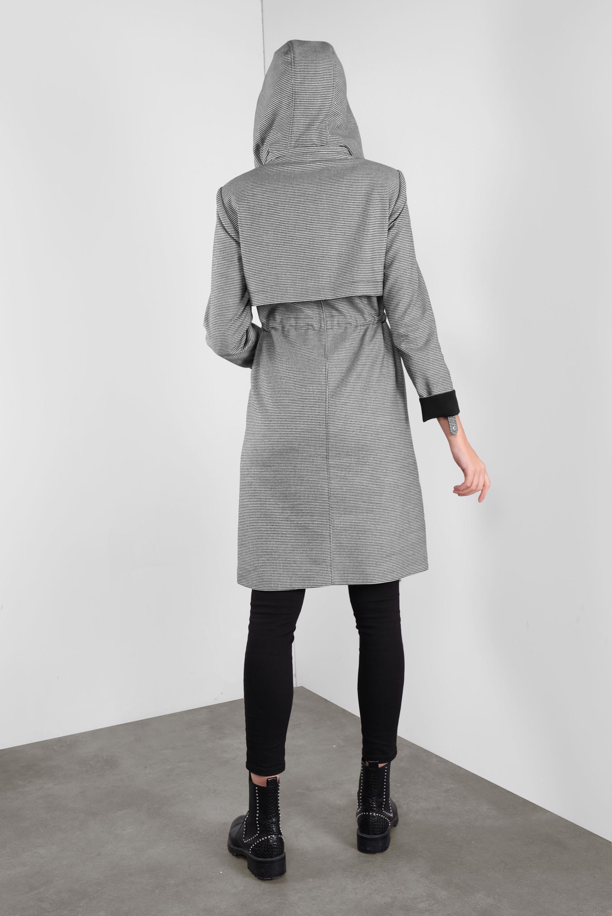 Tesettür giyim SİYAH BELDEN BÜZGÜLÜ FERMUARLI TRENÇKOT 10315 