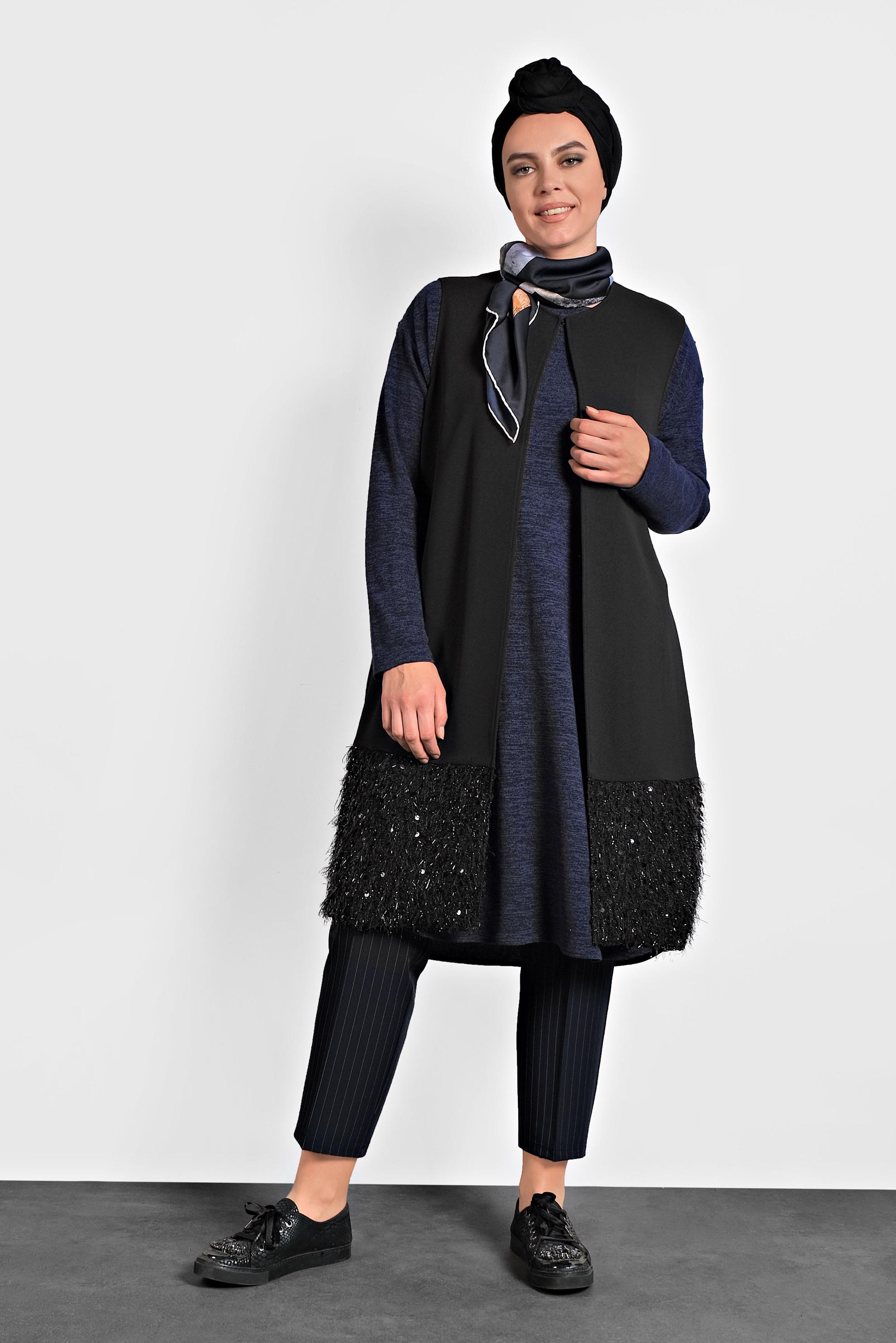 Vêtements hijab NOIR GILET À COL ROND À SEQUINS 20010