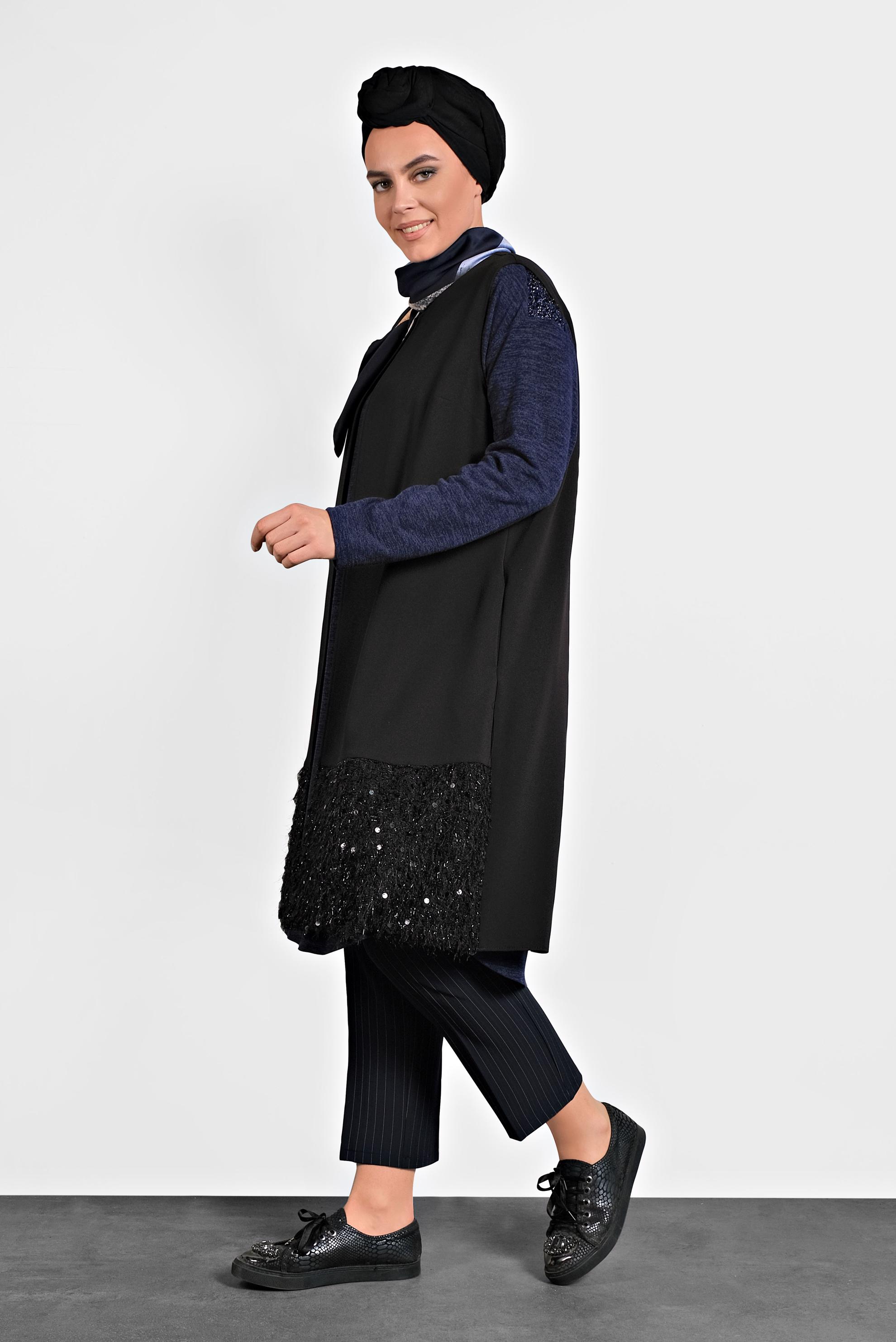Vêtements hijab NOIR GILET À COL ROND À SEQUINS 20010