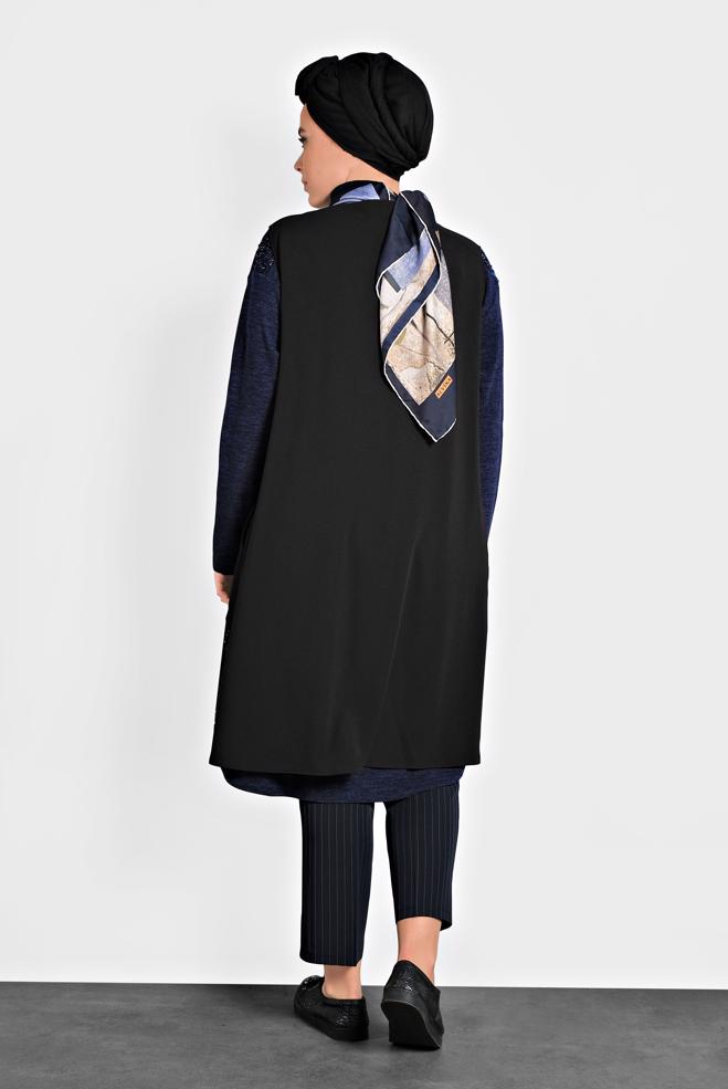 Vêtements hijab NOIR GILET À COL ROND À SEQUINS 20010 - ALVİNA