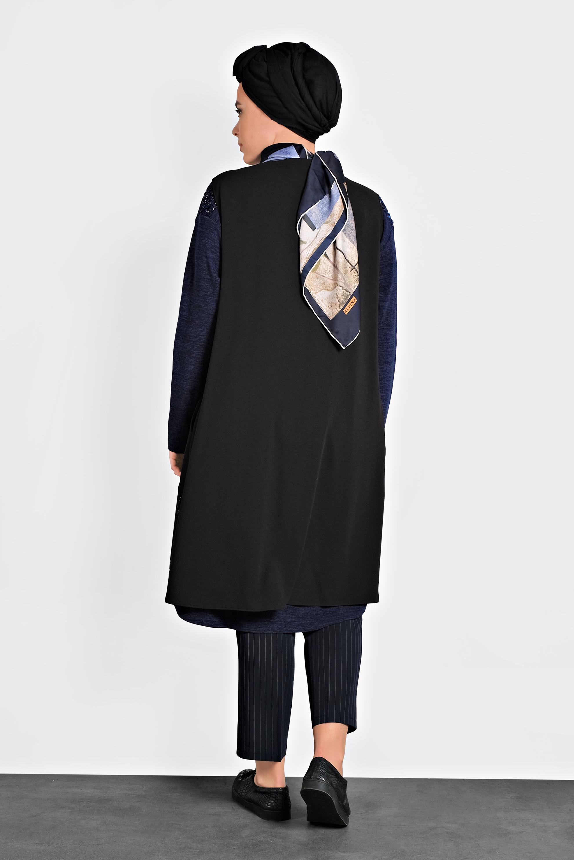 Vêtements hijab NOIR GILET À COL ROND À SEQUINS 20010