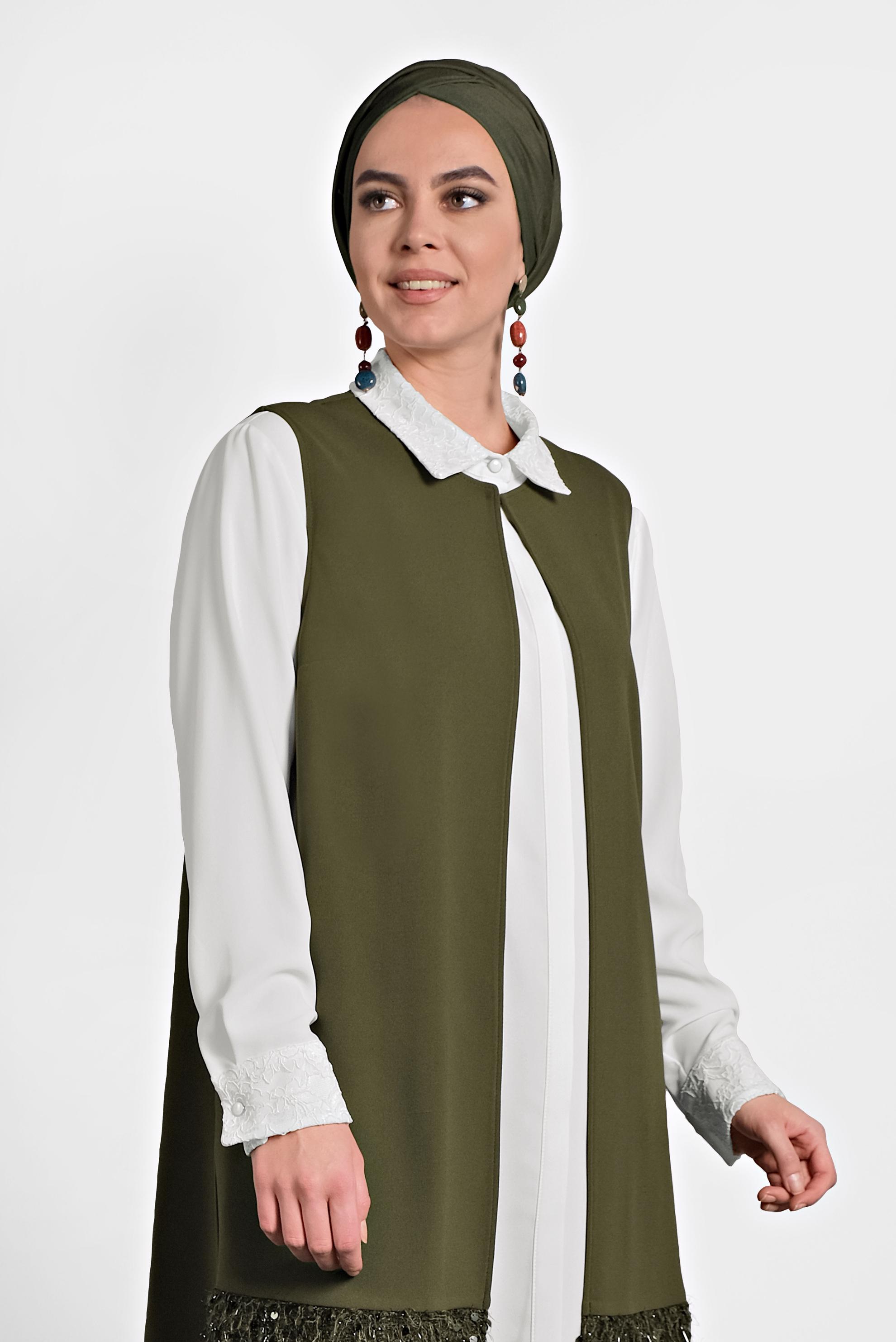 Vêtements hijab KAKI GILET À COL ROND À SEQUINS 20010