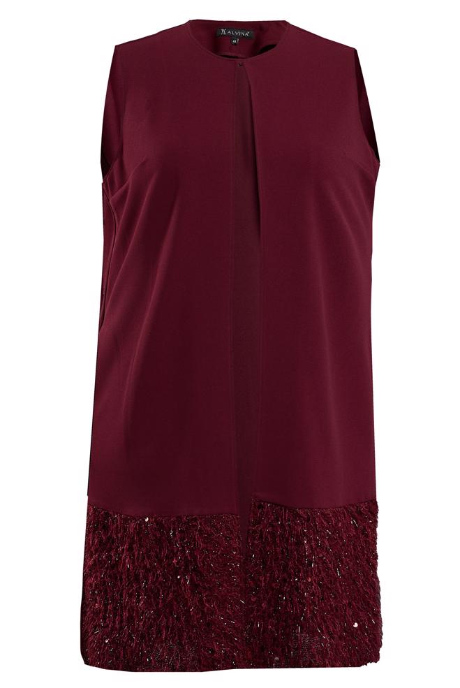 Vêtements hijab ROUGE BORDEAUX GILET À COL ROND À SEQUINS 20010 - ALVİNA