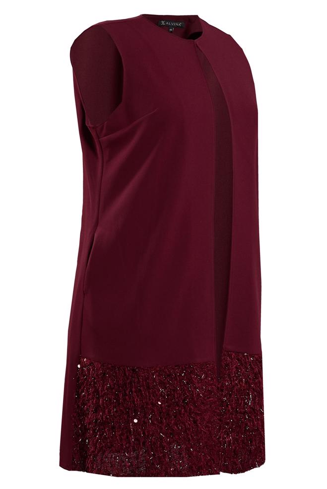 Vêtements hijab ROUGE BORDEAUX GILET À COL ROND À SEQUINS 20010 - ALVİNA