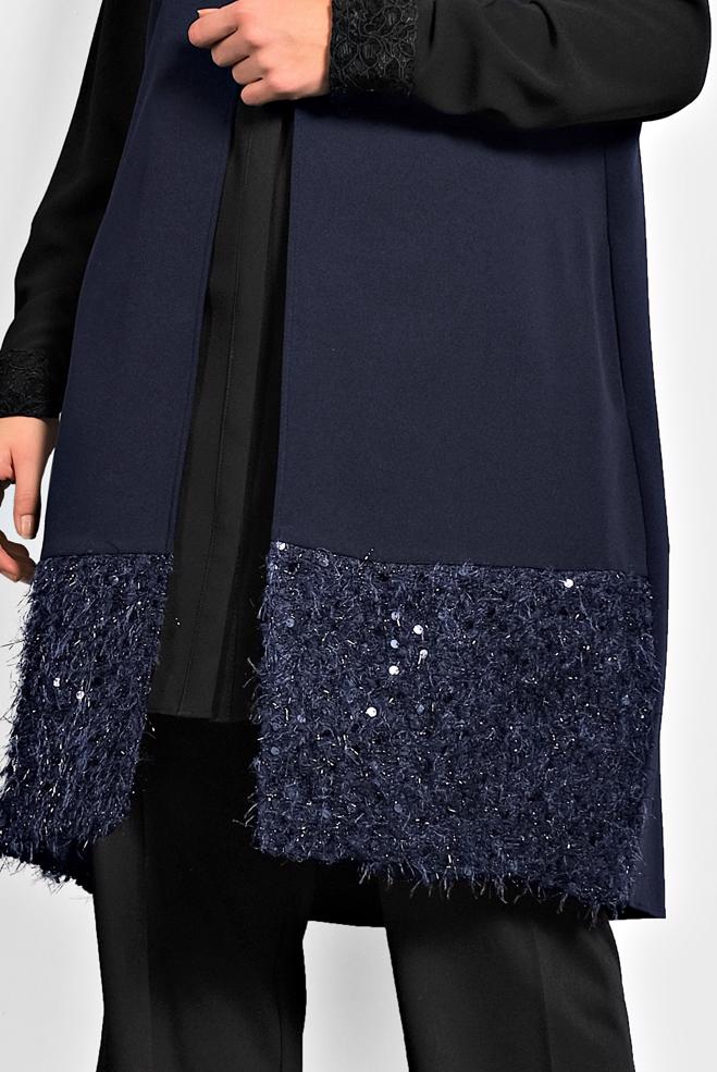 Vêtements hijab BLEU MARINE GILET À COL ROND À SEQUINS 20010 - ALVİNA