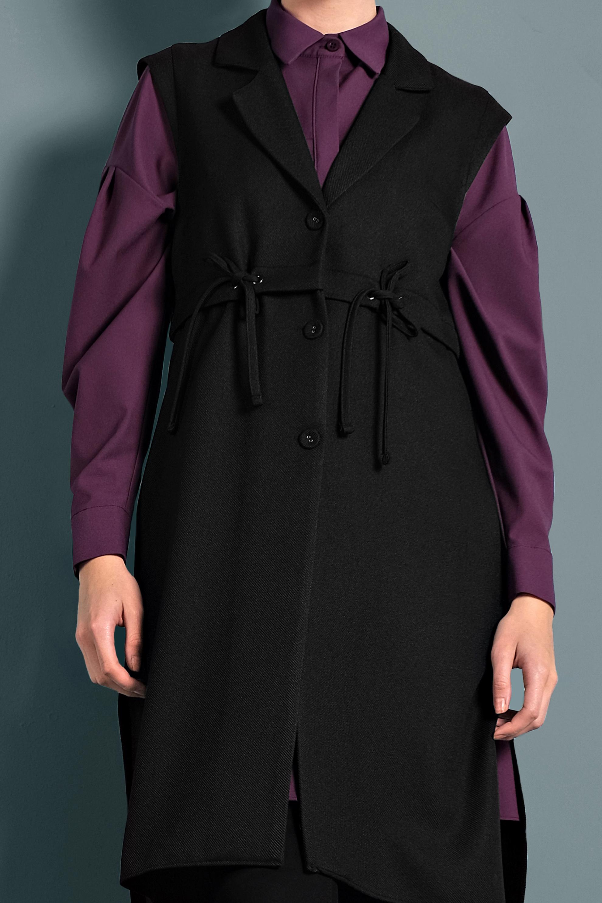 Tesettür giyim SİYAH BAĞCIKLI DÜĞMELİ YELEK 40121