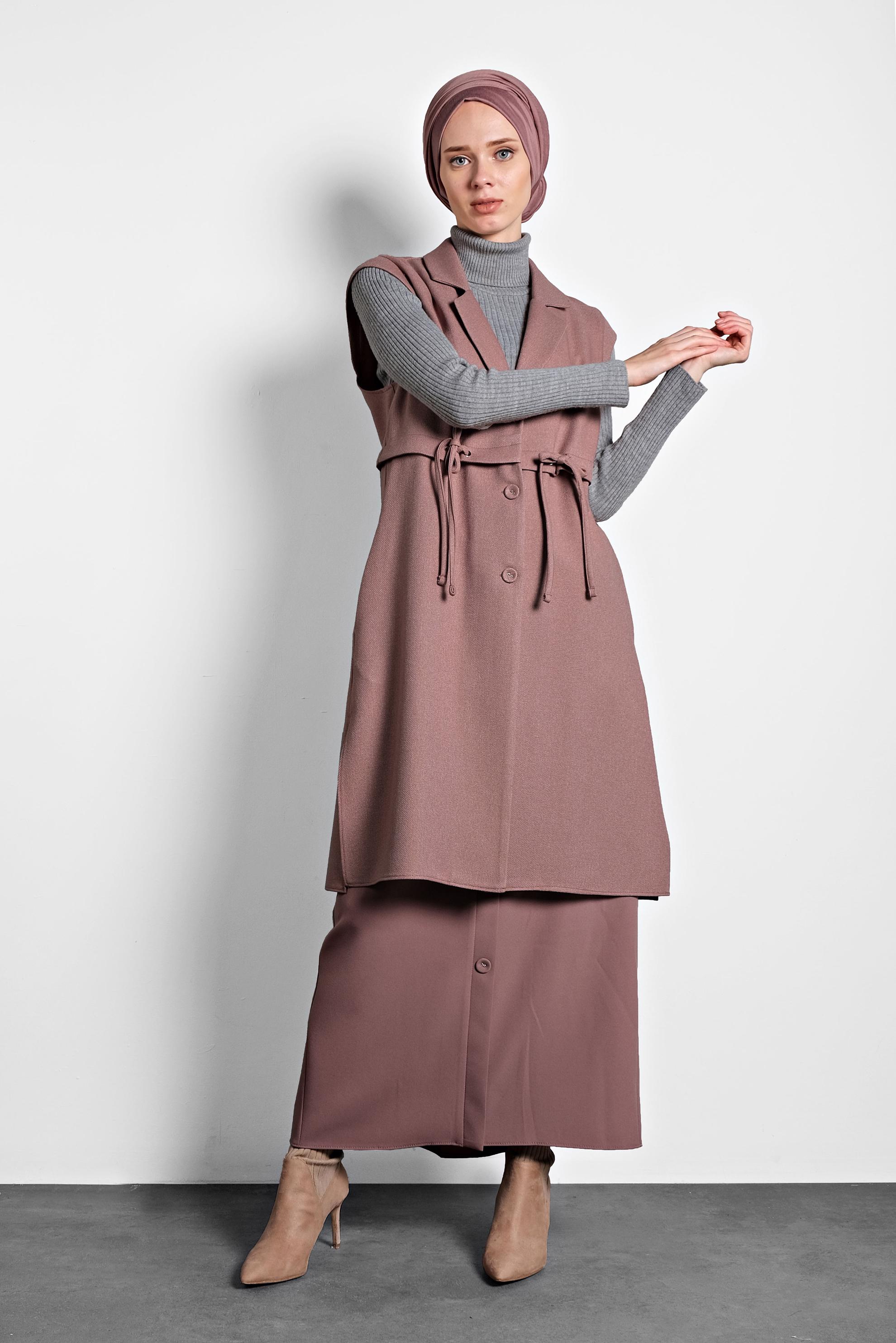 Tesettür giyim PUDRA BAĞCIKLI DÜĞMELİ YELEK 40121