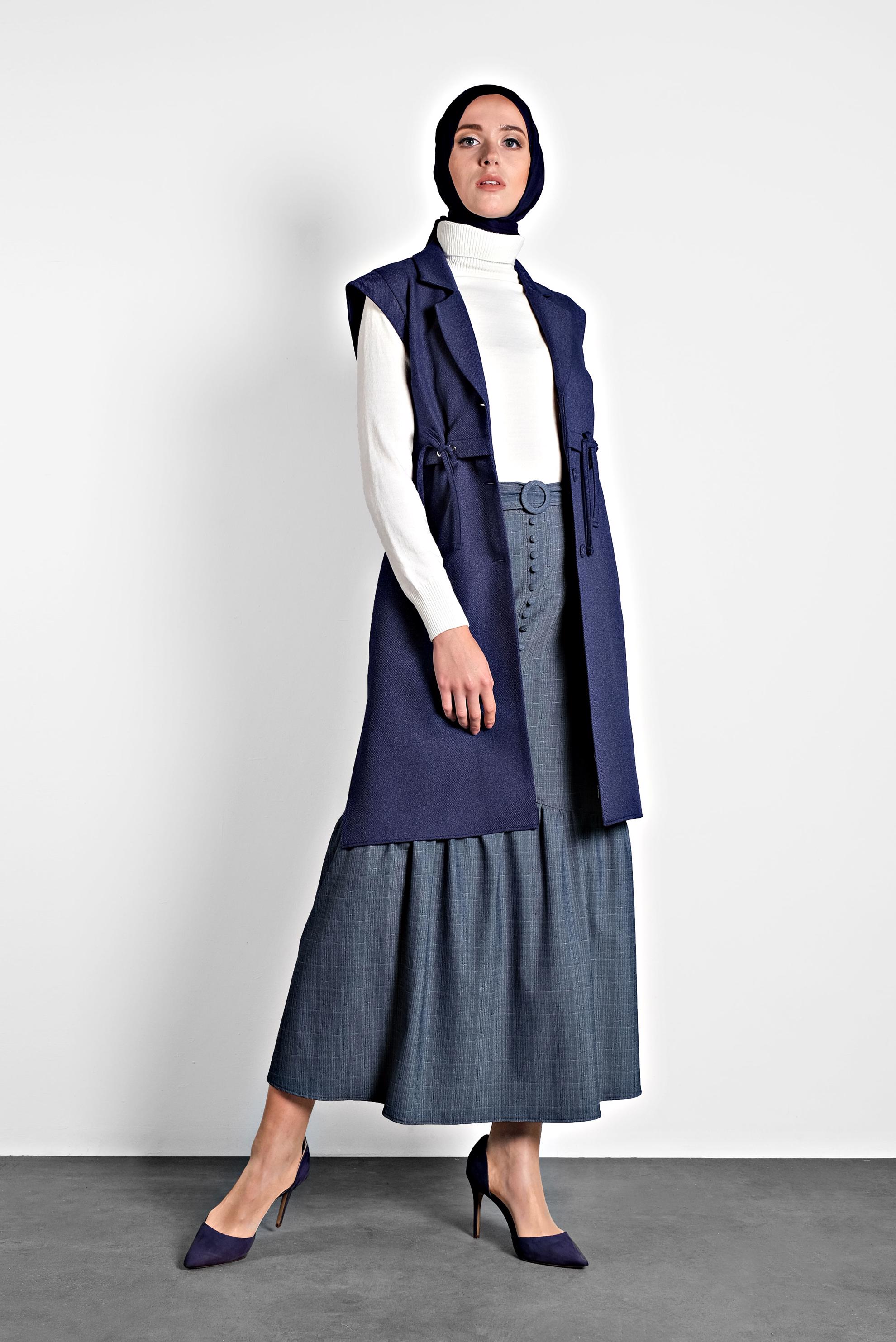 Tesettür giyim LACİVERT BAĞCIKLI DÜĞMELİ YELEK 40121