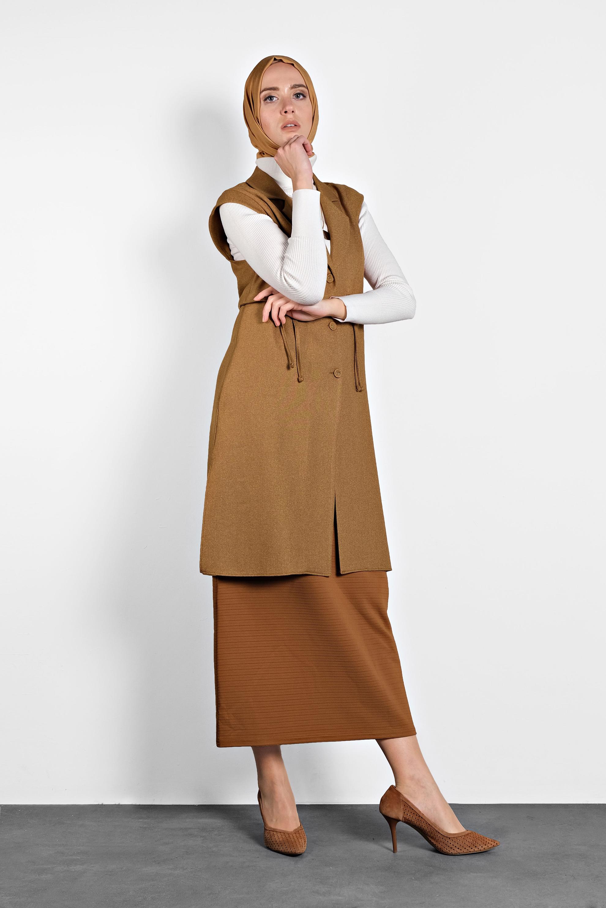 Tesettür giyim SARI BAĞCIKLI DÜĞMELİ YELEK 40121