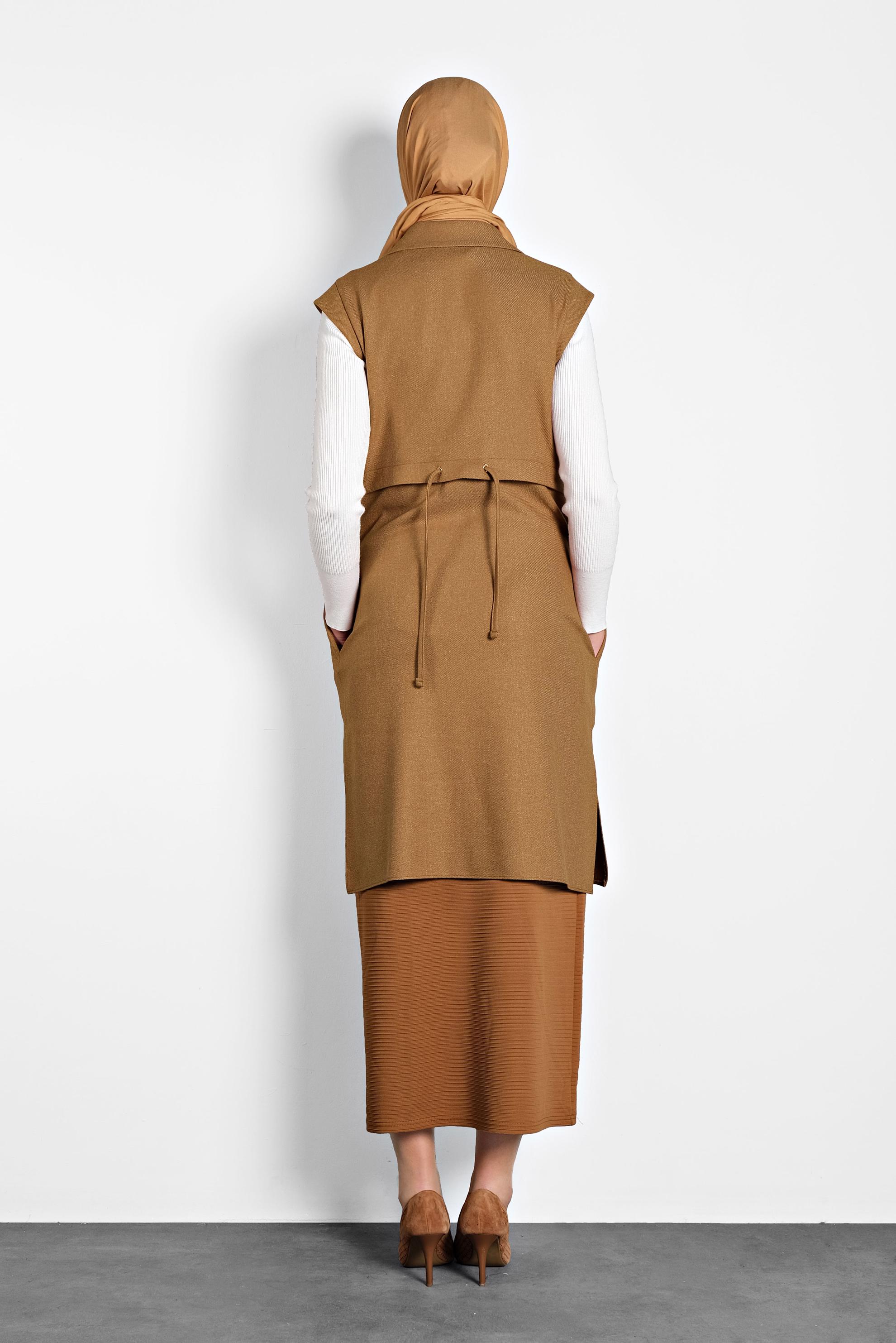 Tesettür giyim SARI BAĞCIKLI DÜĞMELİ YELEK 40121