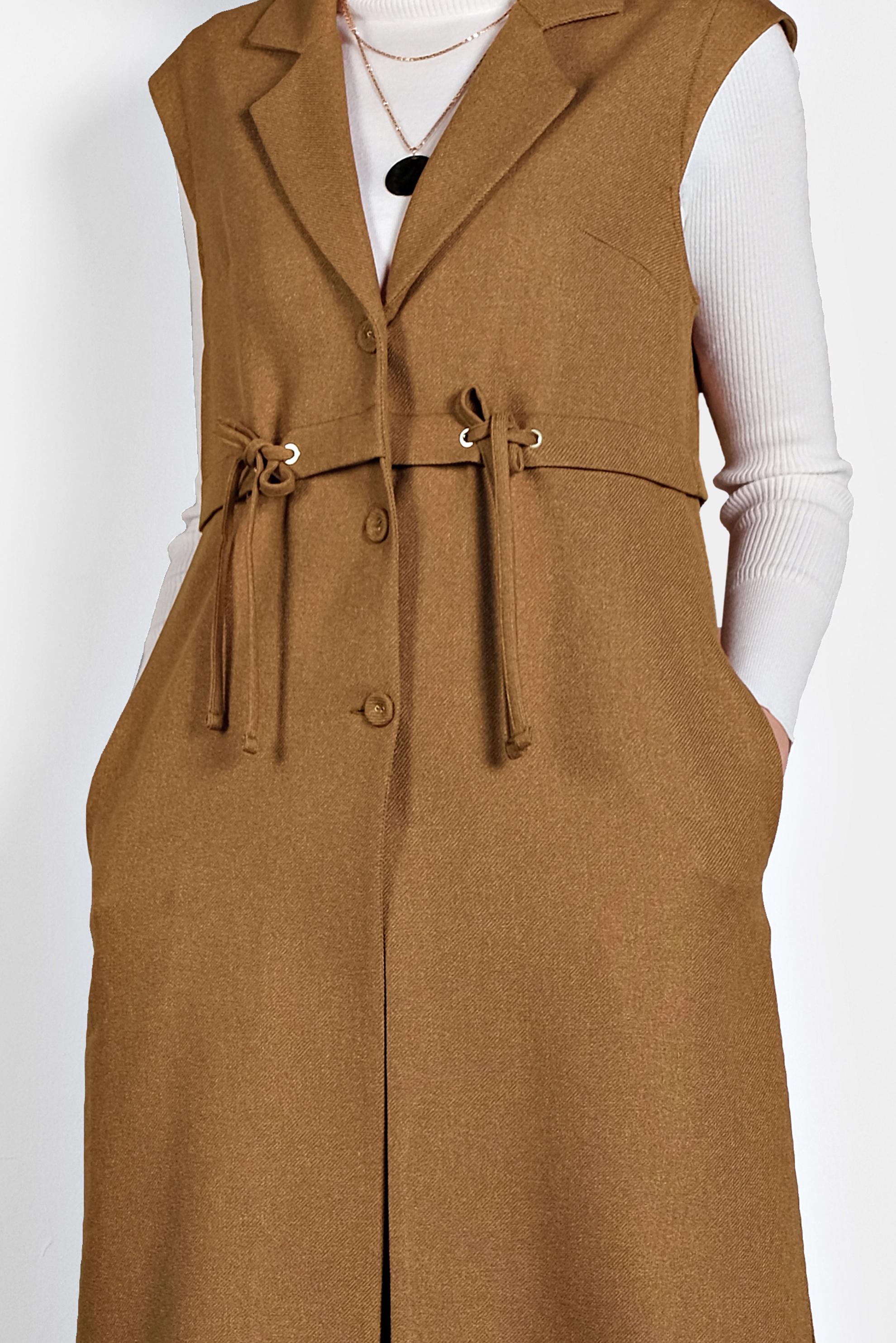 Tesettür giyim SARI BAĞCIKLI DÜĞMELİ YELEK 40121