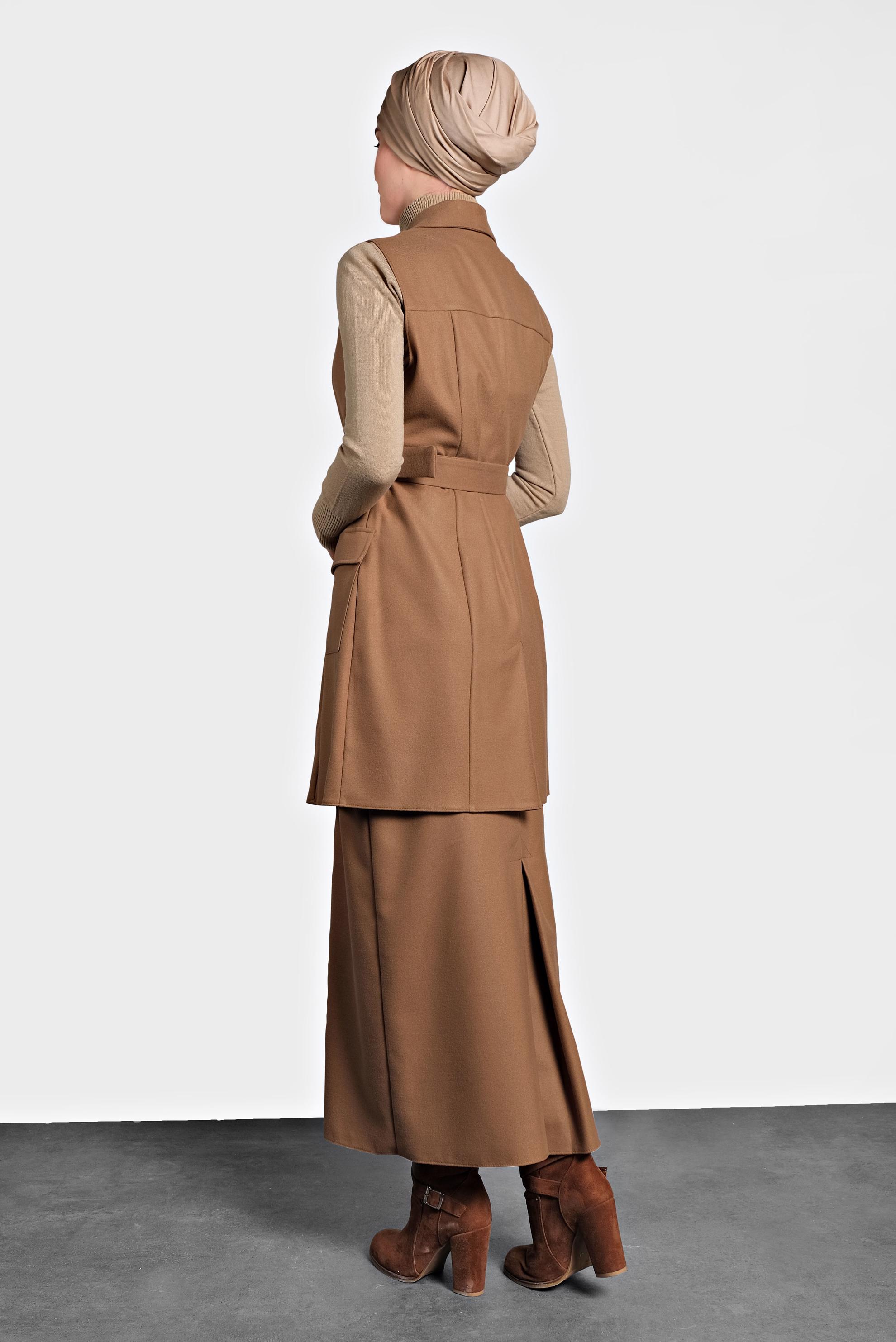 Tesettür giyim PEMBE DÜĞMELİ KEMERLİ YELEK 40122 