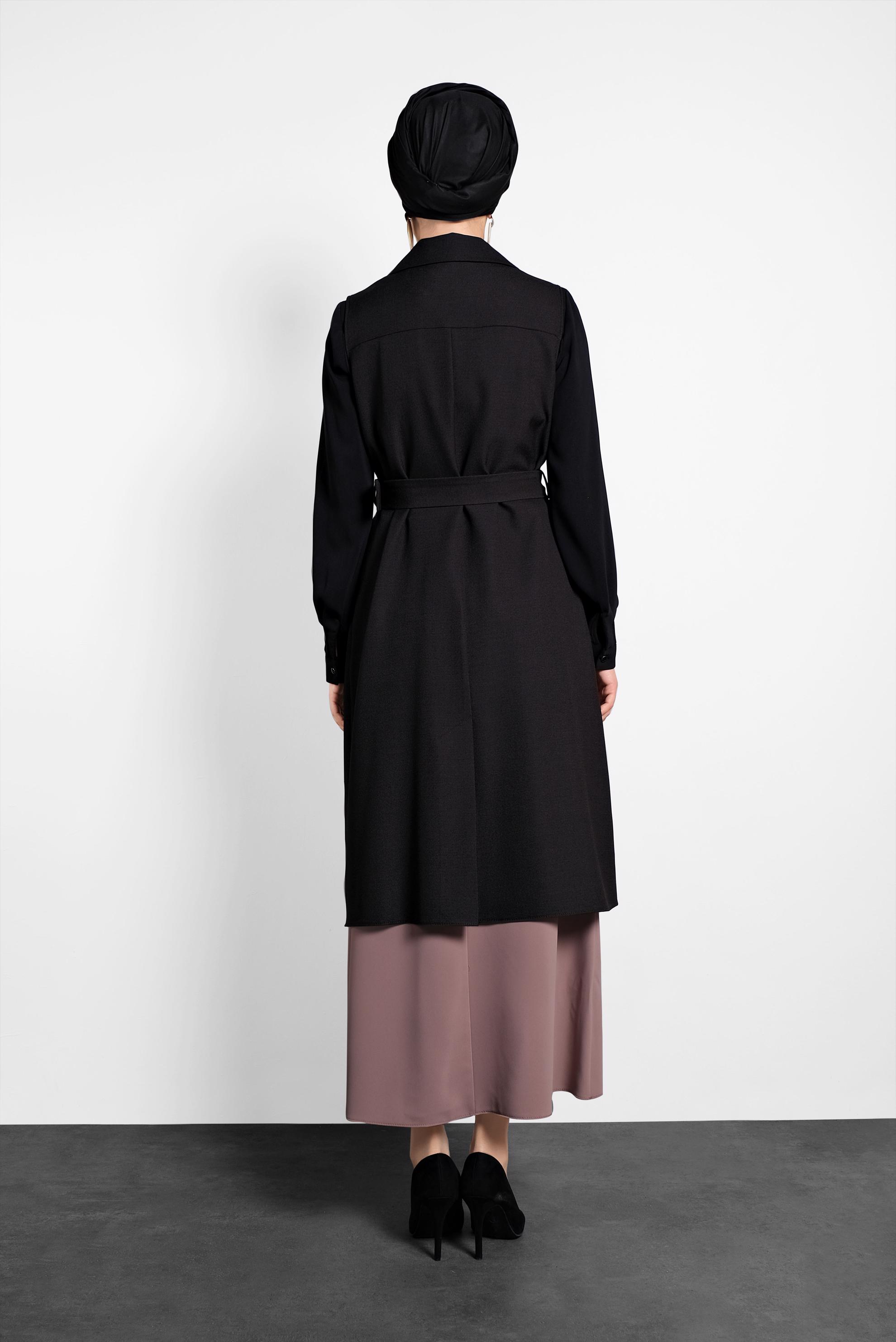 Tesettür giyim SİYAH KEMERLİ DÜĞMELİ YELEK 40128