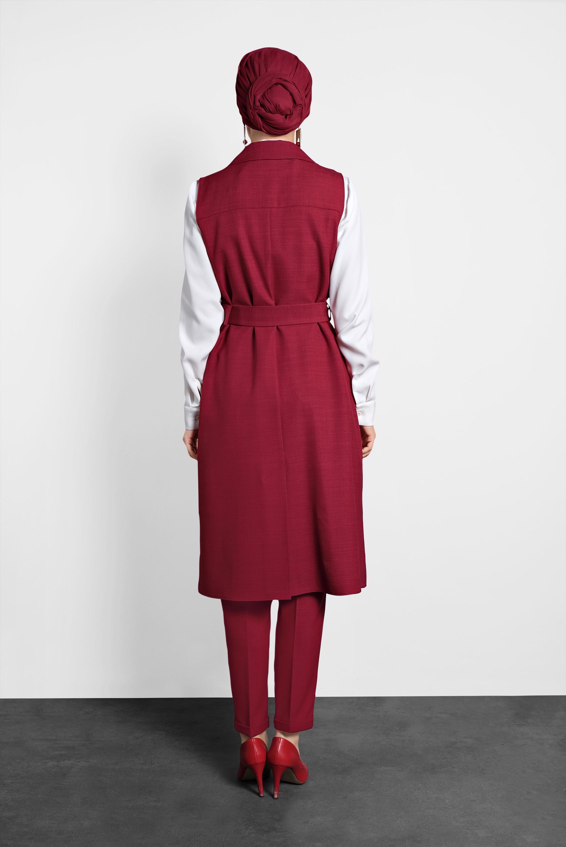 Tesettür giyim KIRMIZI KEMERLİ DÜĞMELİ YELEK 40128