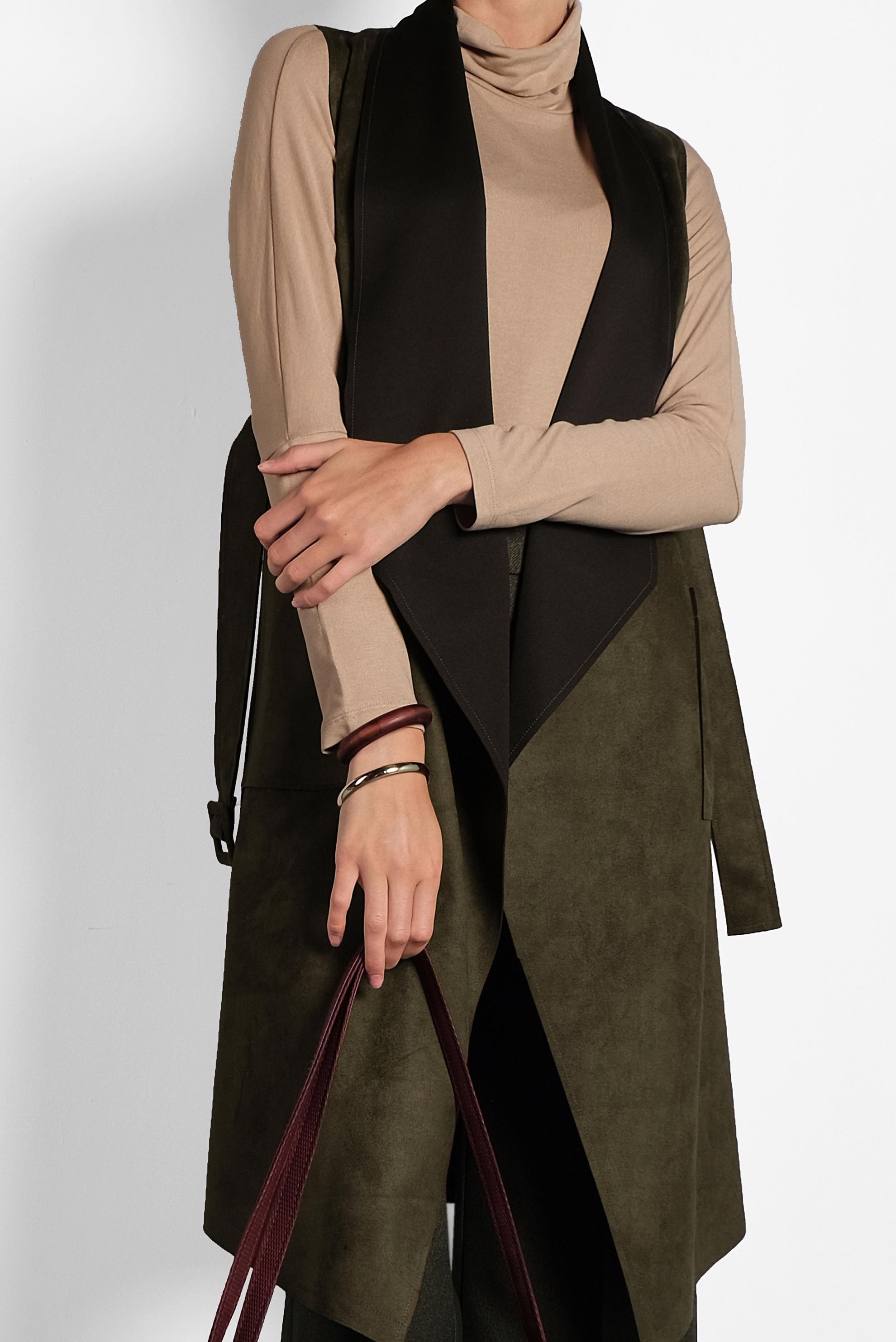 Tesettür giyim HAKİ KEMERLİ ŞAL YAKA YELEK 40244