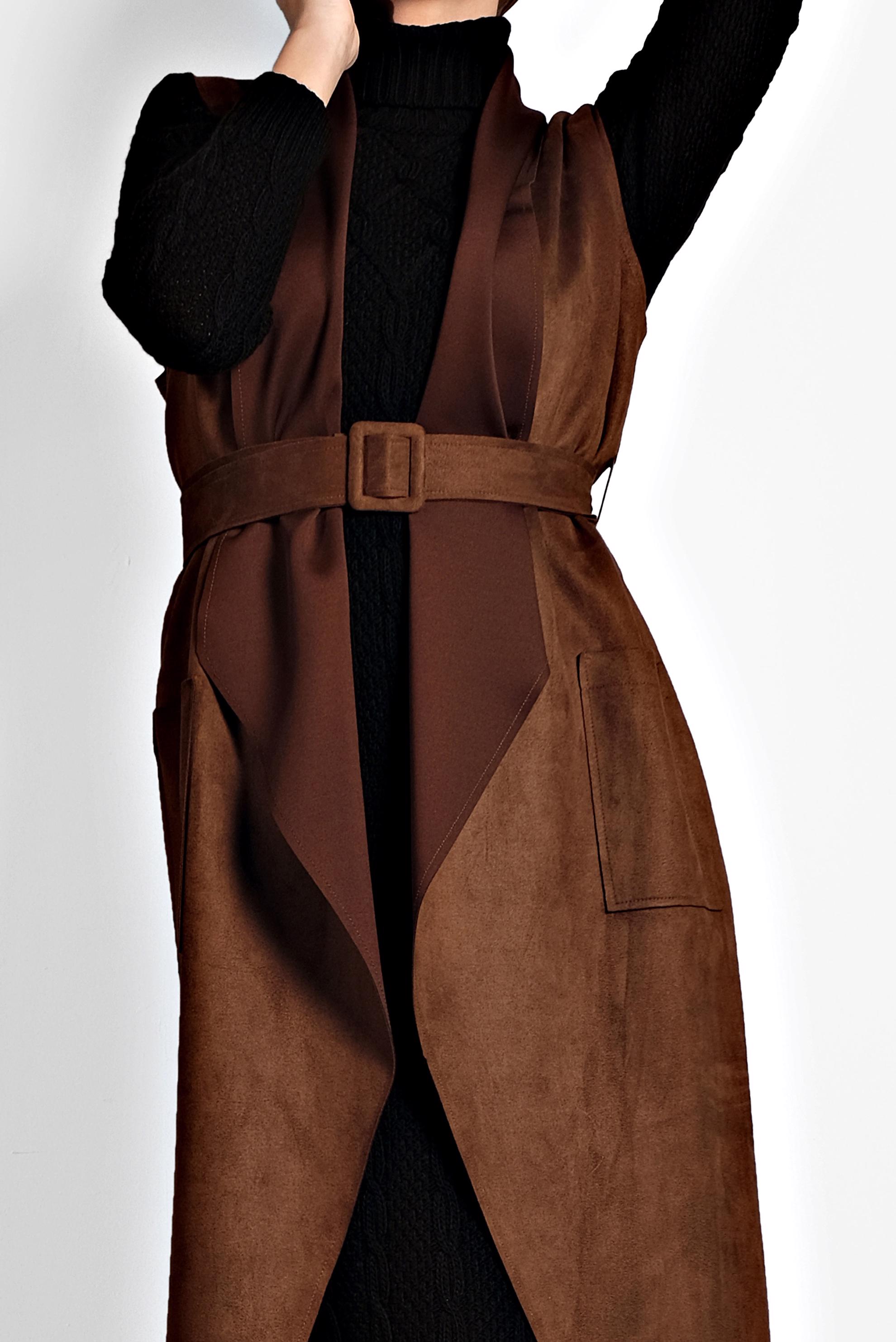 Tesettür giyim KAHVE KEMERLİ ŞAL YAKA YELEK 40244