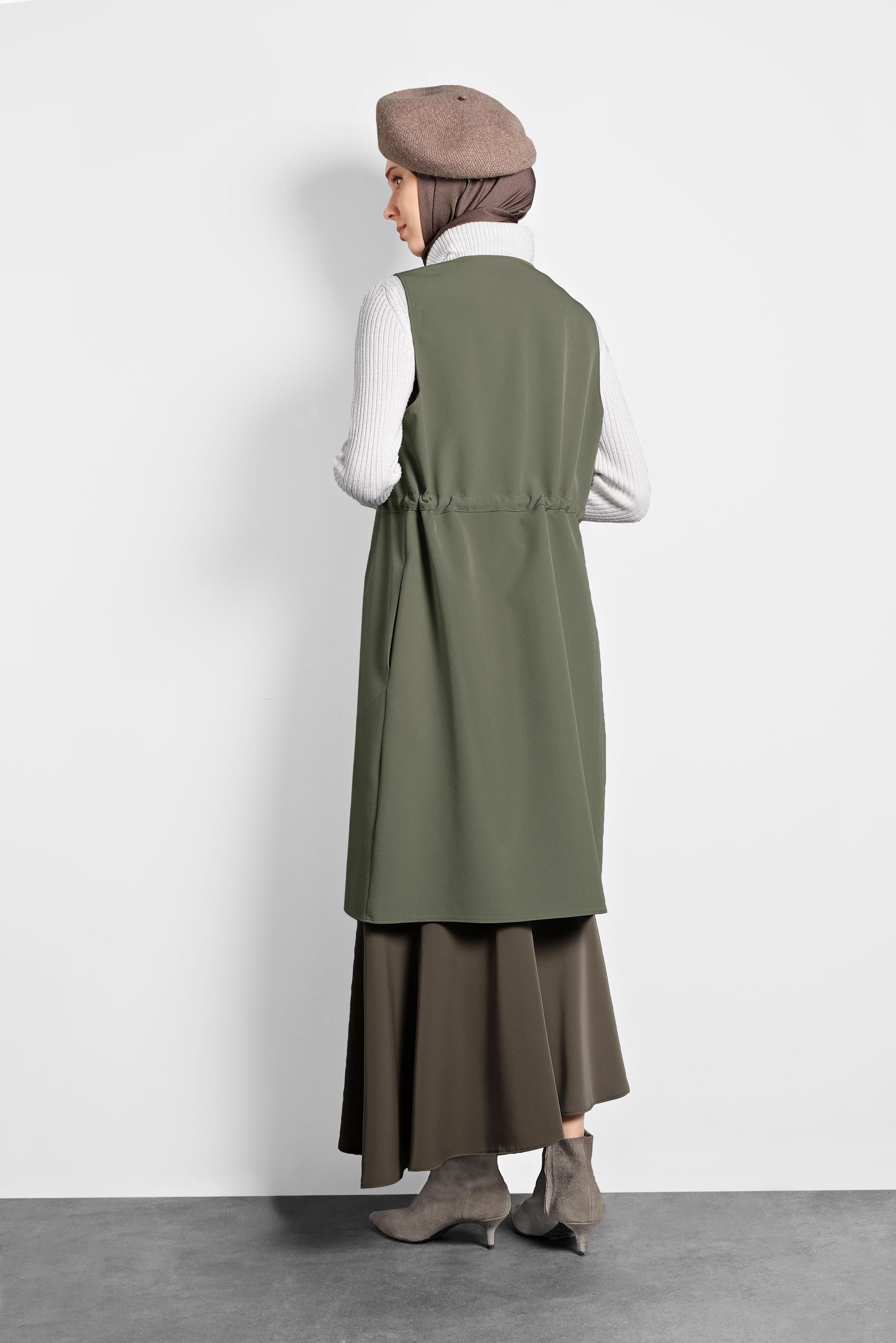 Vêtements hijab KAKI GILET ZIPPÉ À COL ROND TAILLE-NOUÉE 40247