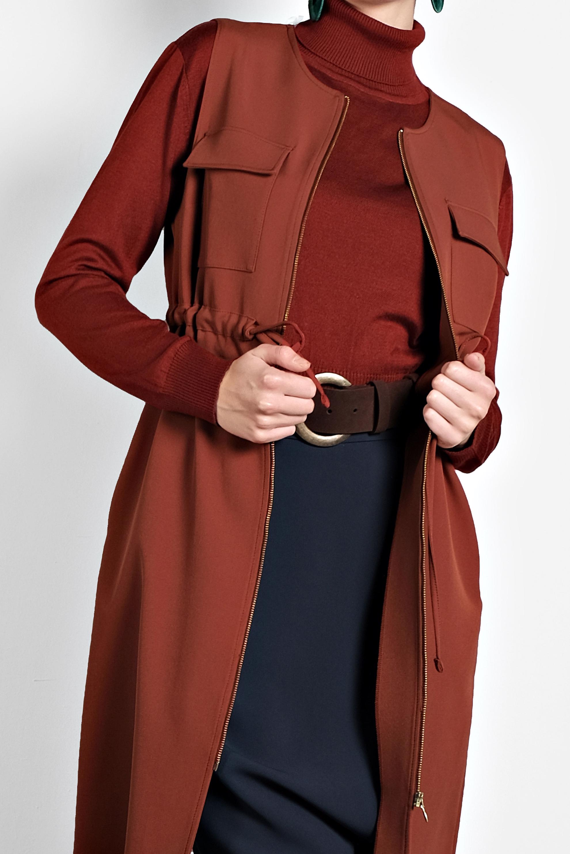 Tesettür giyim TURUNCU BİSİKLET YAKA BELİ LASTİKLİ FERMUARLI YELEK 40247