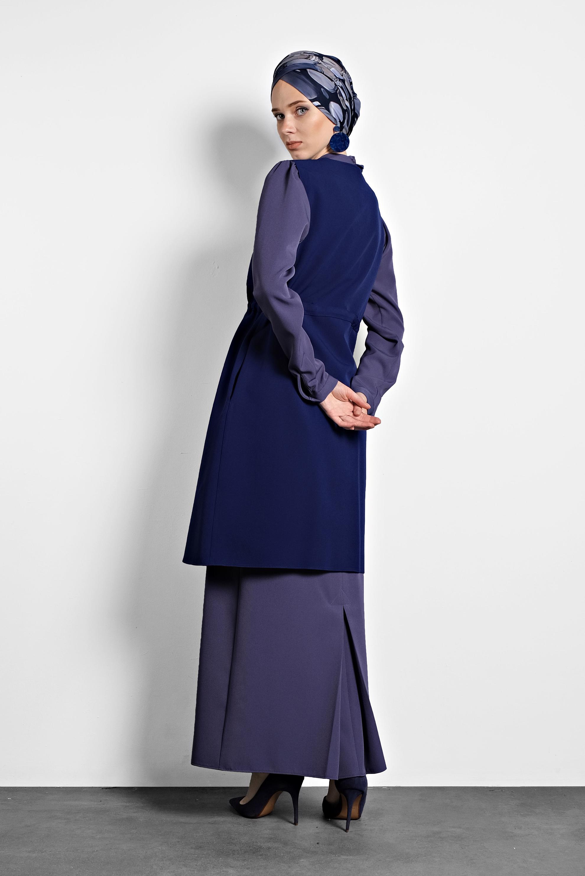 Tesettür giyim LACİVERT BİSİKLET YAKA BELİ LASTİKLİ FERMUARLI YELEK 40247